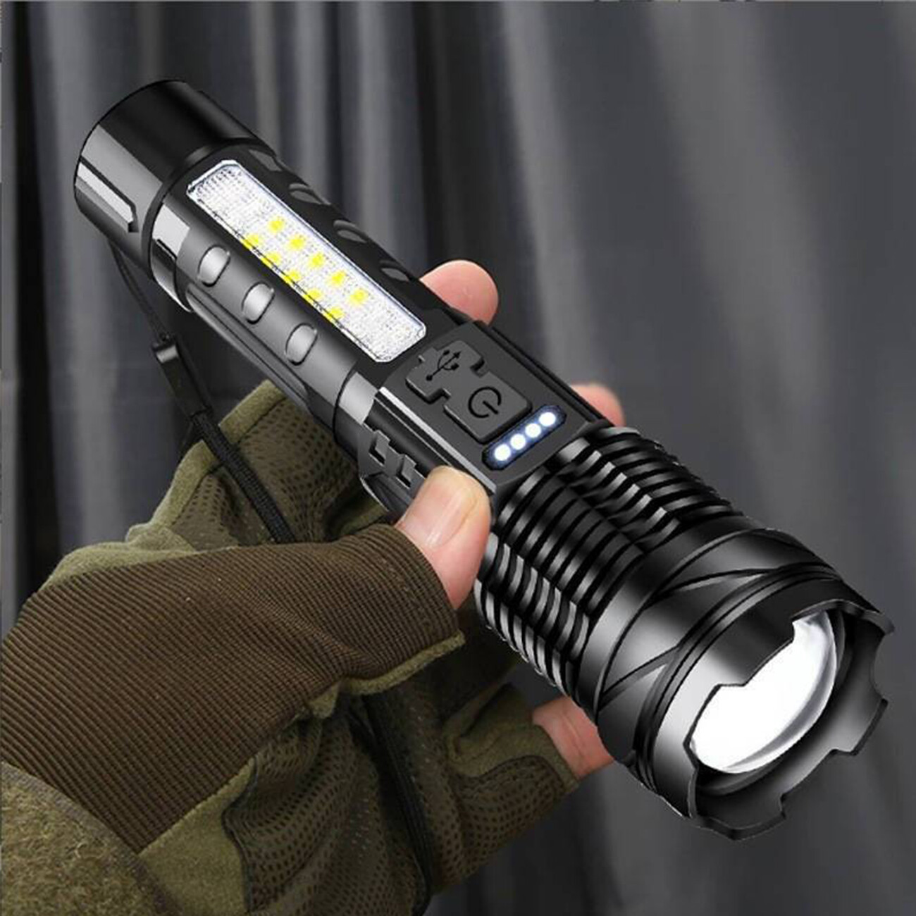 Rechargeable LED Flashlight Tactical Super Bright Torch Light 3 Lighting Color