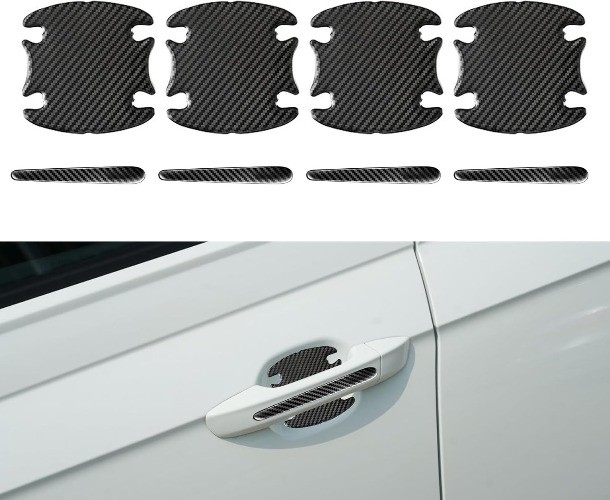 8 PCS Car Door Handle Sticker, 4 PCS 3.5In x 3.2In R Color: Carbon Fiber Black