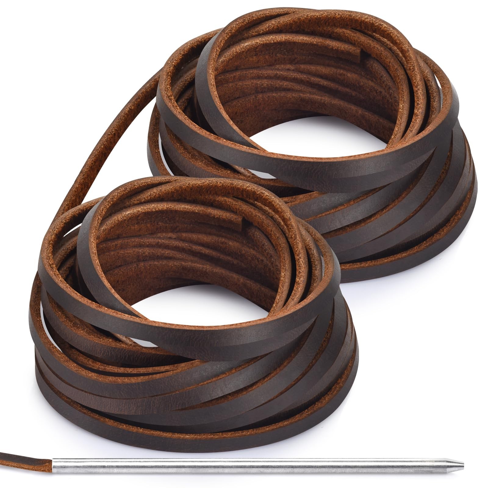 10 Yards Flat Genuine Leather Laces, Leather Strips Cord, Full Grain Dark Brown