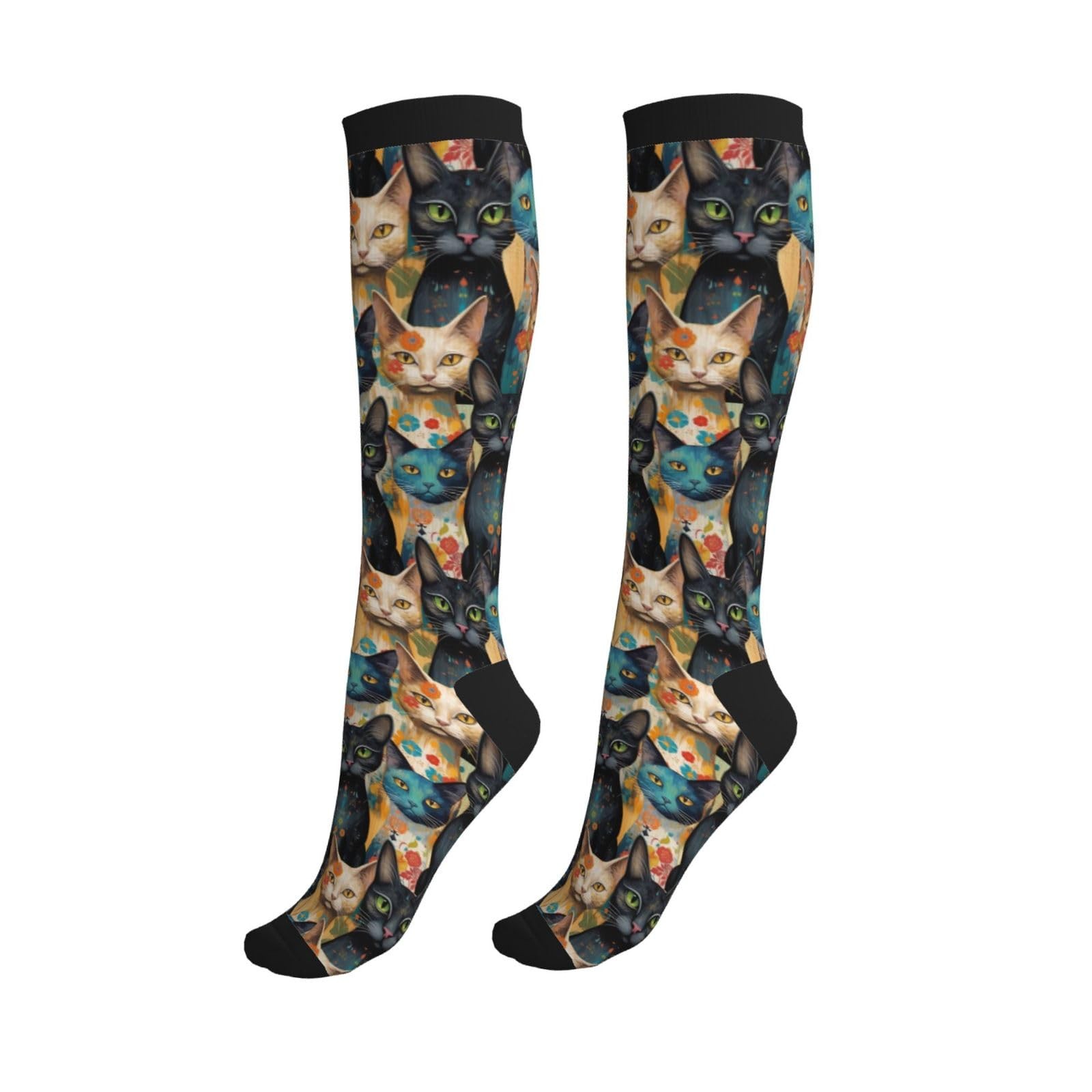 Cat Compression Socks for Men & Women | Knee High Support for Running & Travel