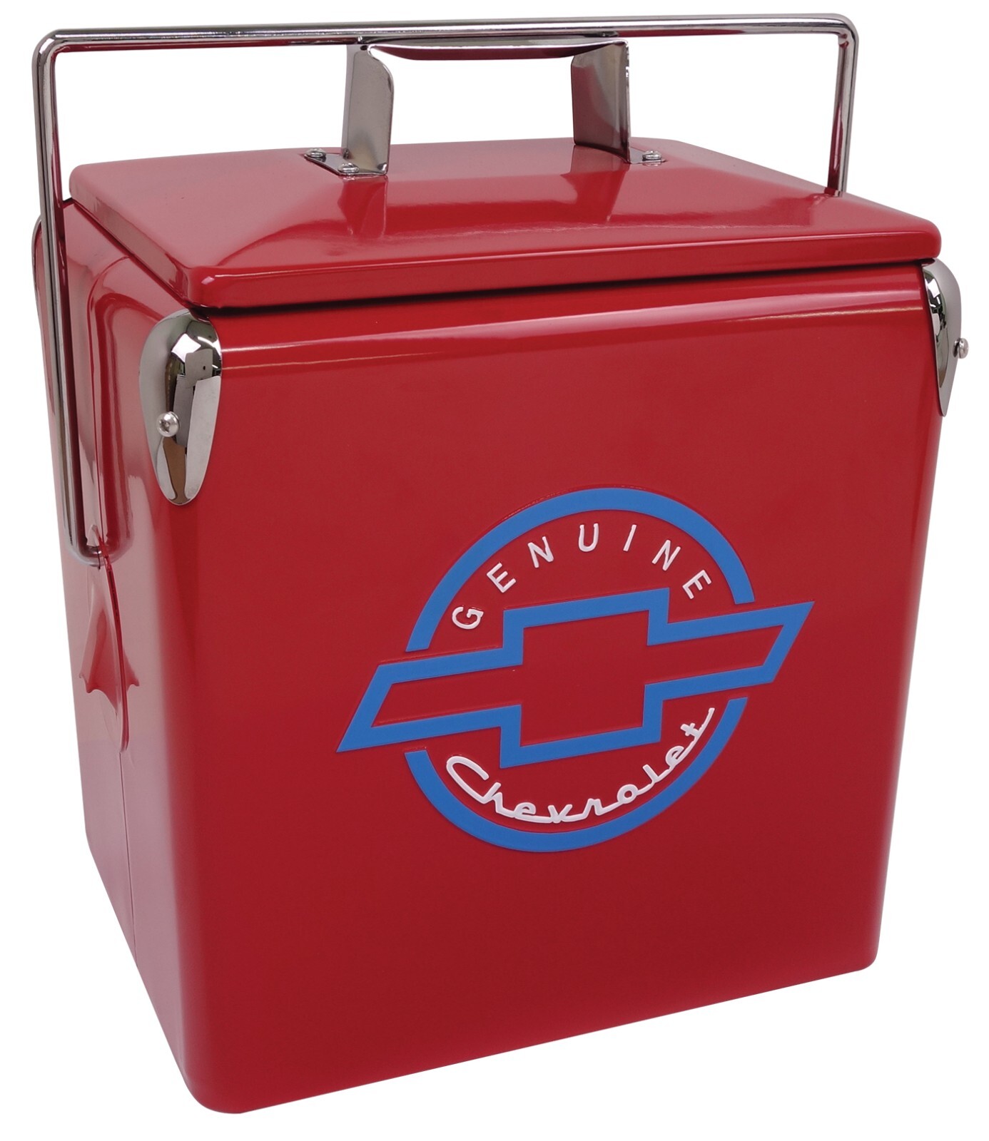 GENUINE CHEVROLET VINTAGE PICNIC COOLER 3.5 GALLON RED W/ BUILT IN BOTTLE OPENER