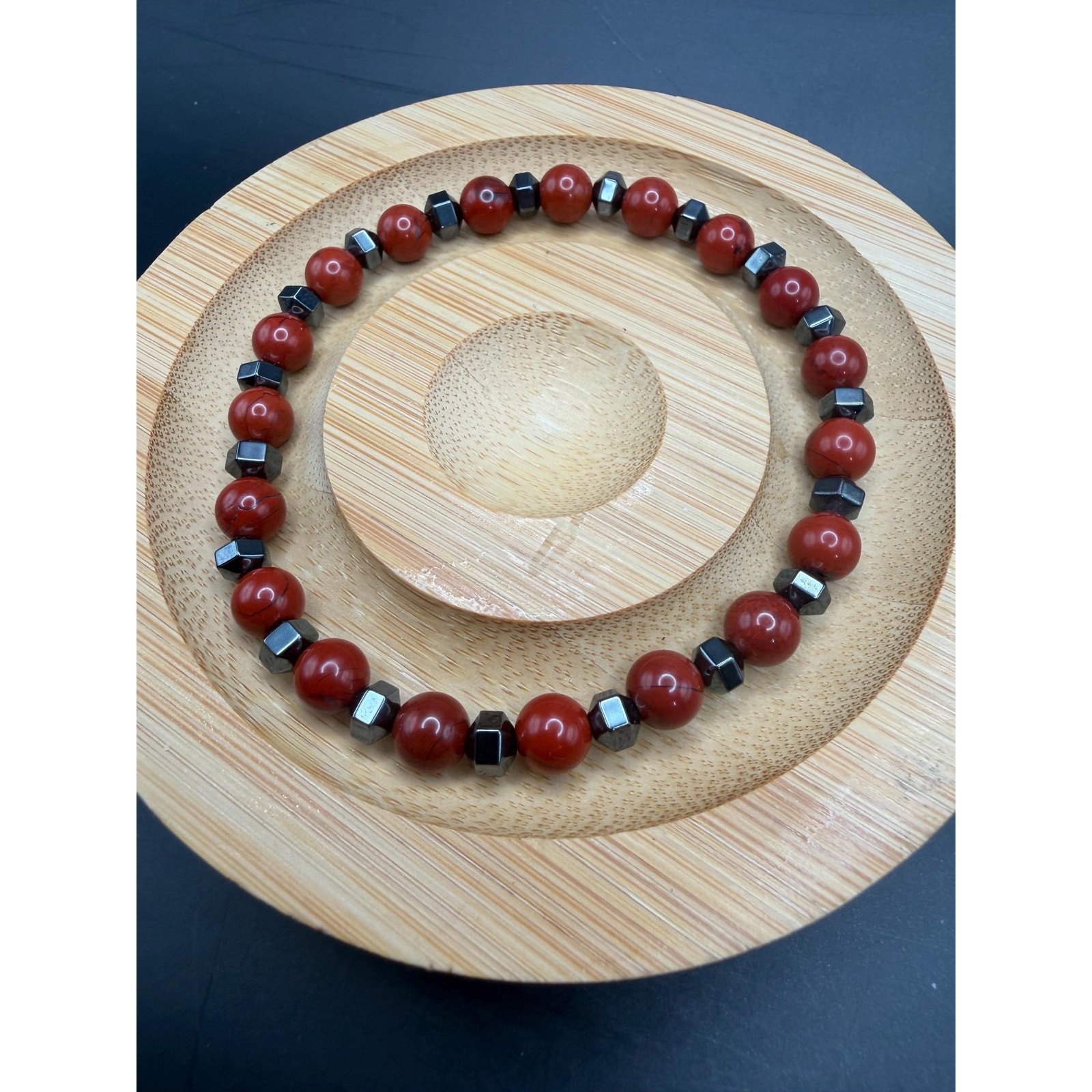 Red Jasper and Hematite 6mm Bracelet