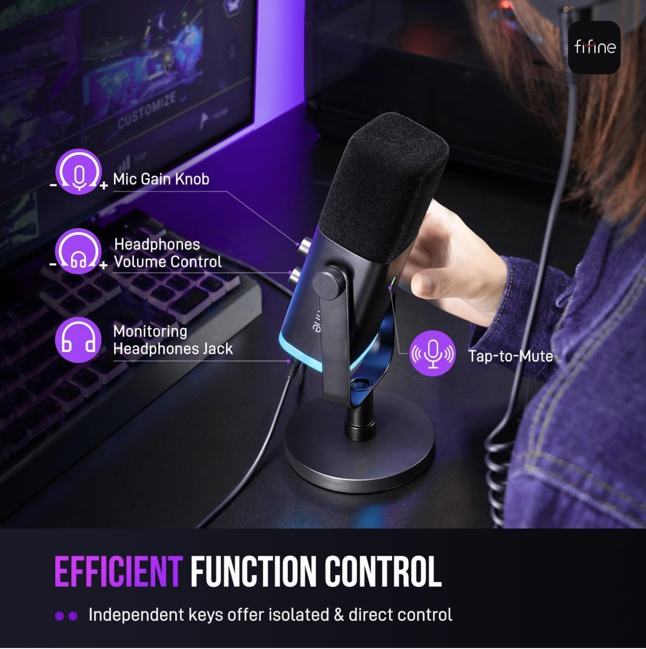 FiFine AM8 XLR USB Dynamic Microphone Ampligame Black
