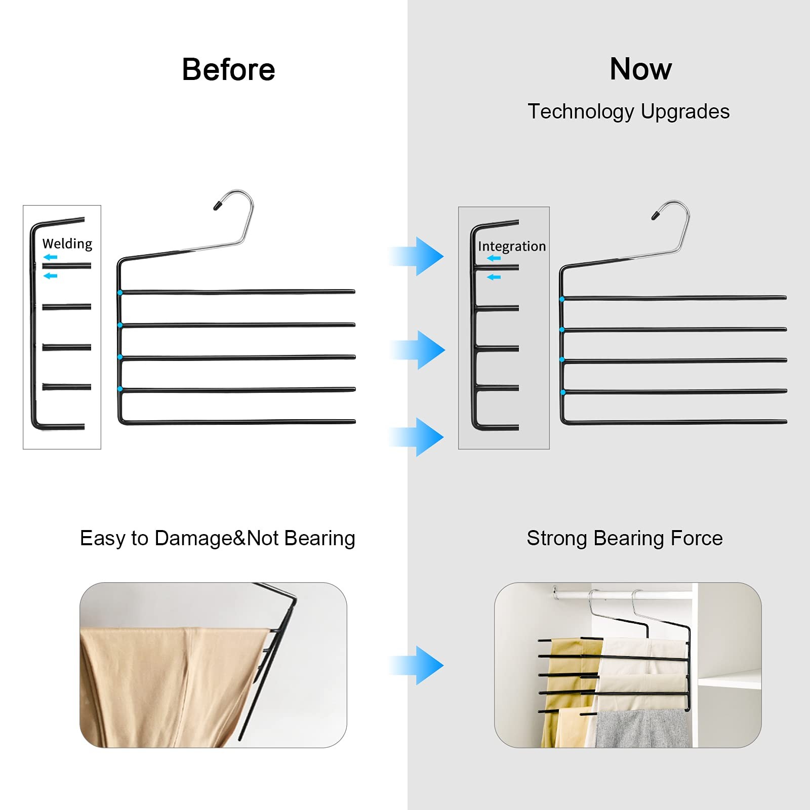 3 PCS Multi Layers Space Saving Slack Hangers 5 Tier OpenEnded Pants Rack