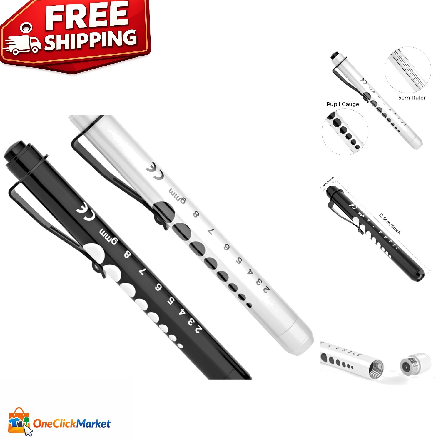 Professional LED Pen Lights for Doctors - 2 Pack with Ruler Included
