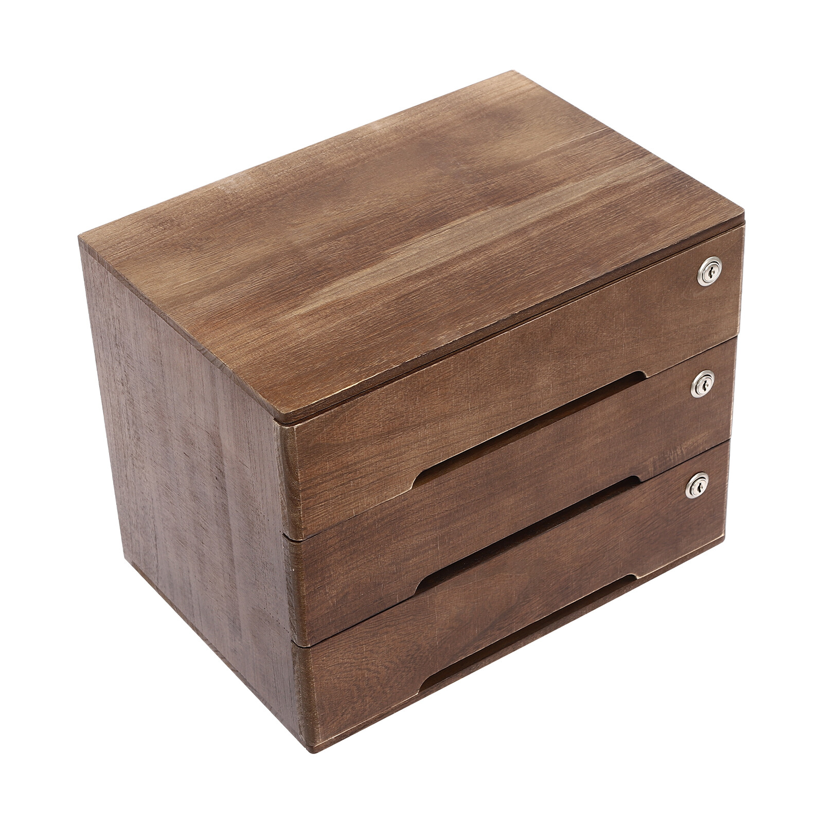 Walnut Desktop Storage Cabinet with 3 Lockable Drawers for Organized Workspaces