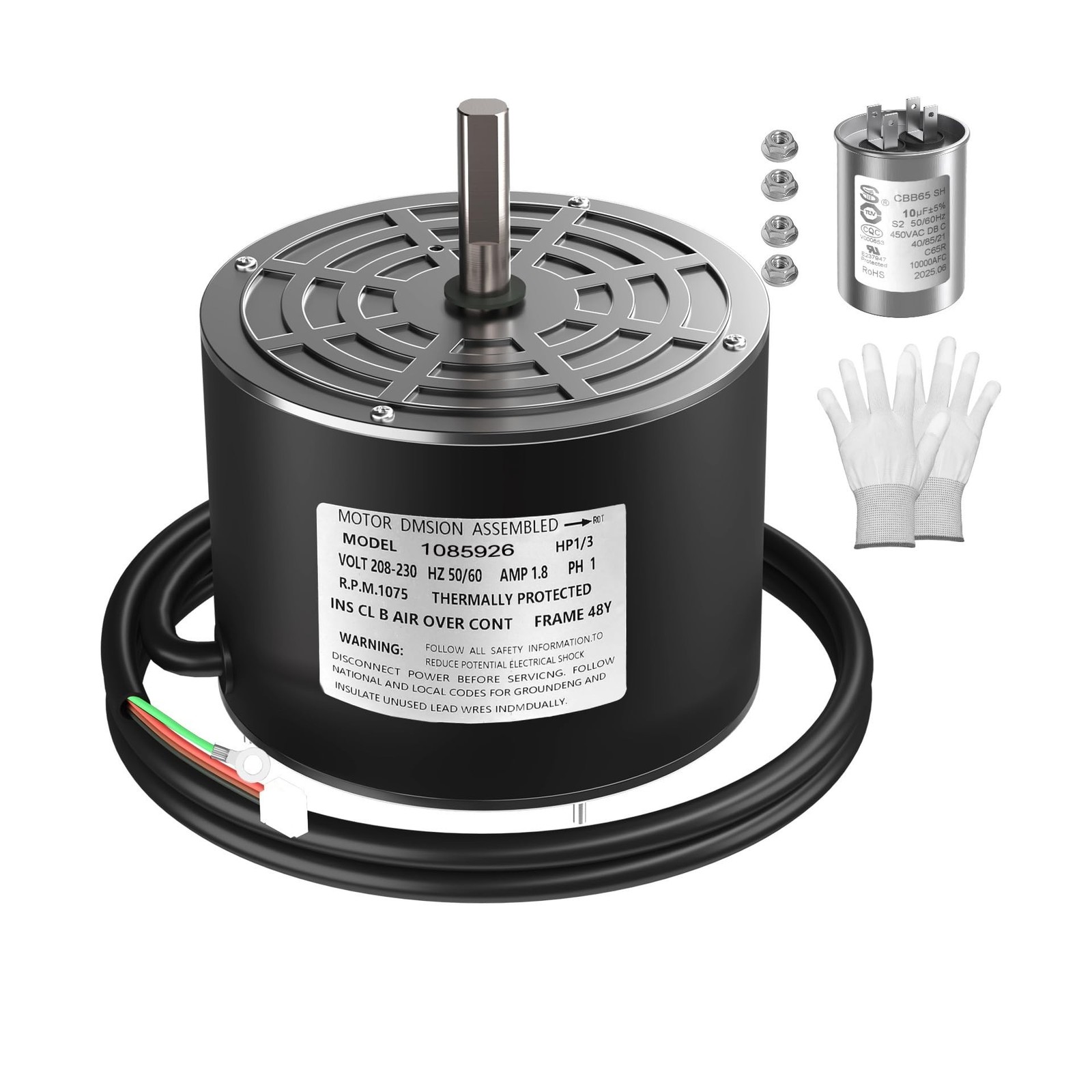 1085926 1/3 HP 208-230V 1075 RPM CW Condenser Fan Motor | OEM Replacement for...