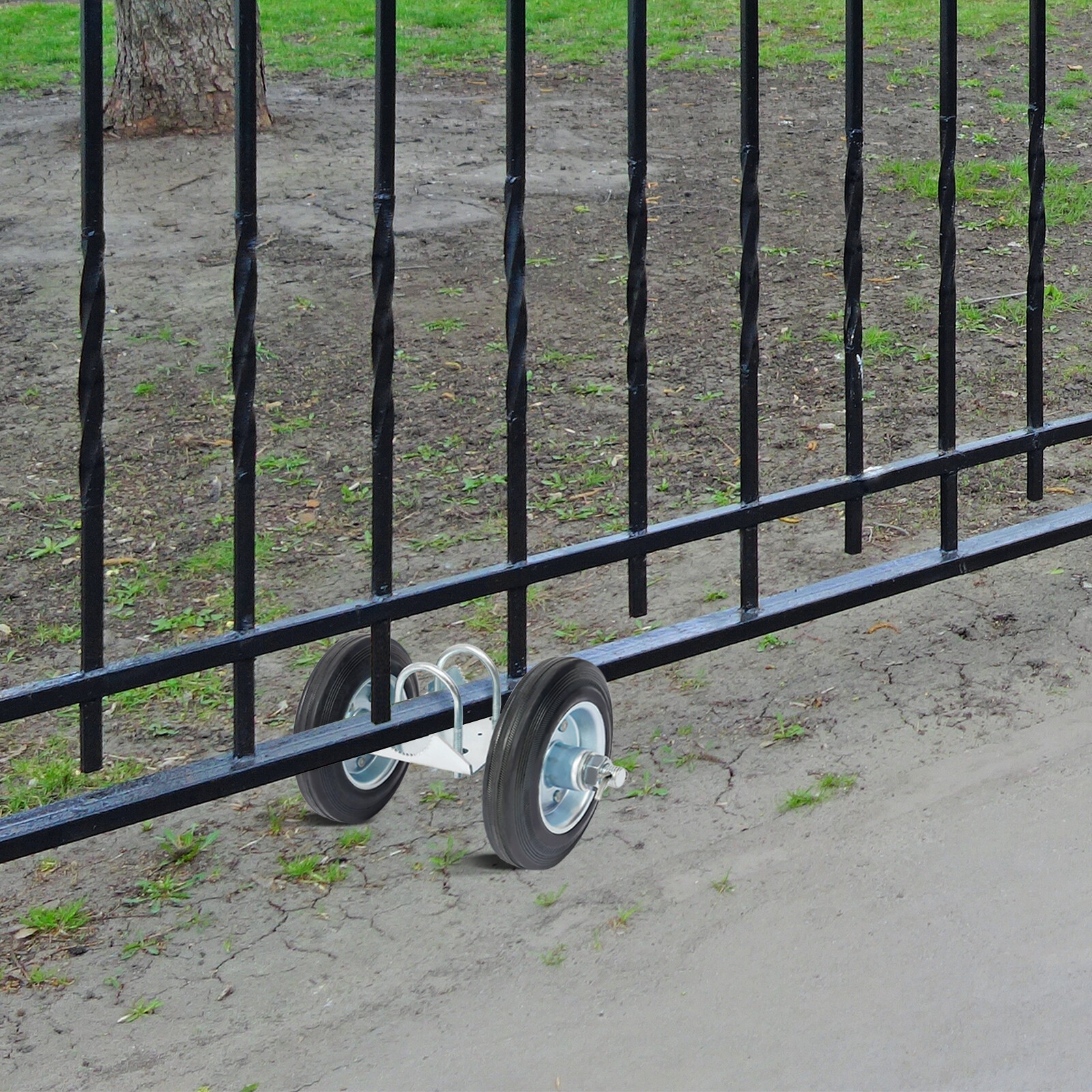 Heavy Duty Sliding Gate Hardware Kit Double Wheel 600Lbs Adjustable Latch
