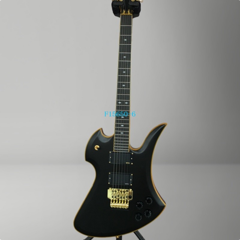 Matte Black Electric Guitar Yellow Binding FR Bridge Gold Hardware 2V2T In Stock