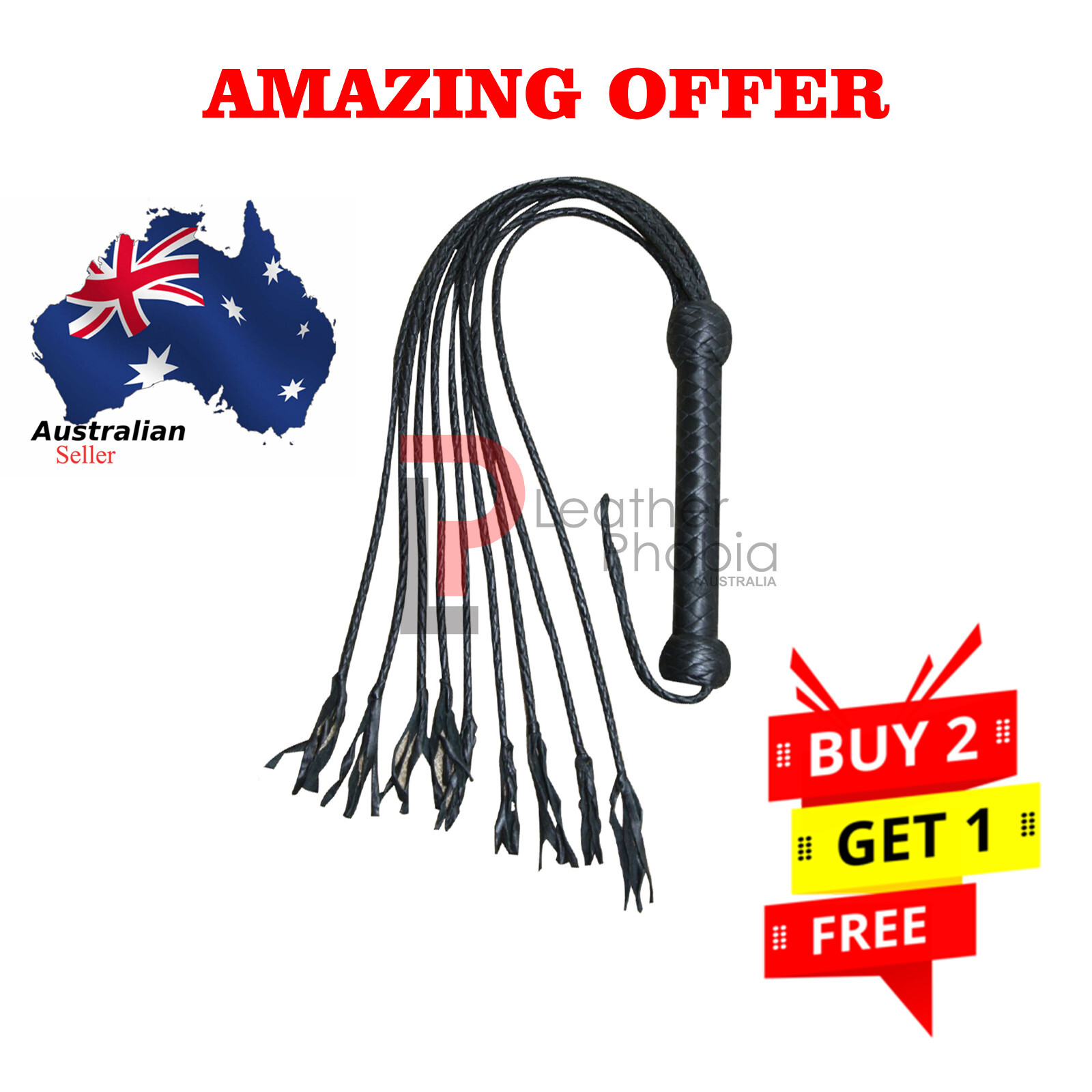 Amazing Offer Genuine Leather Flogger 09 Braided tails ,Thick Black Heavy Duty W