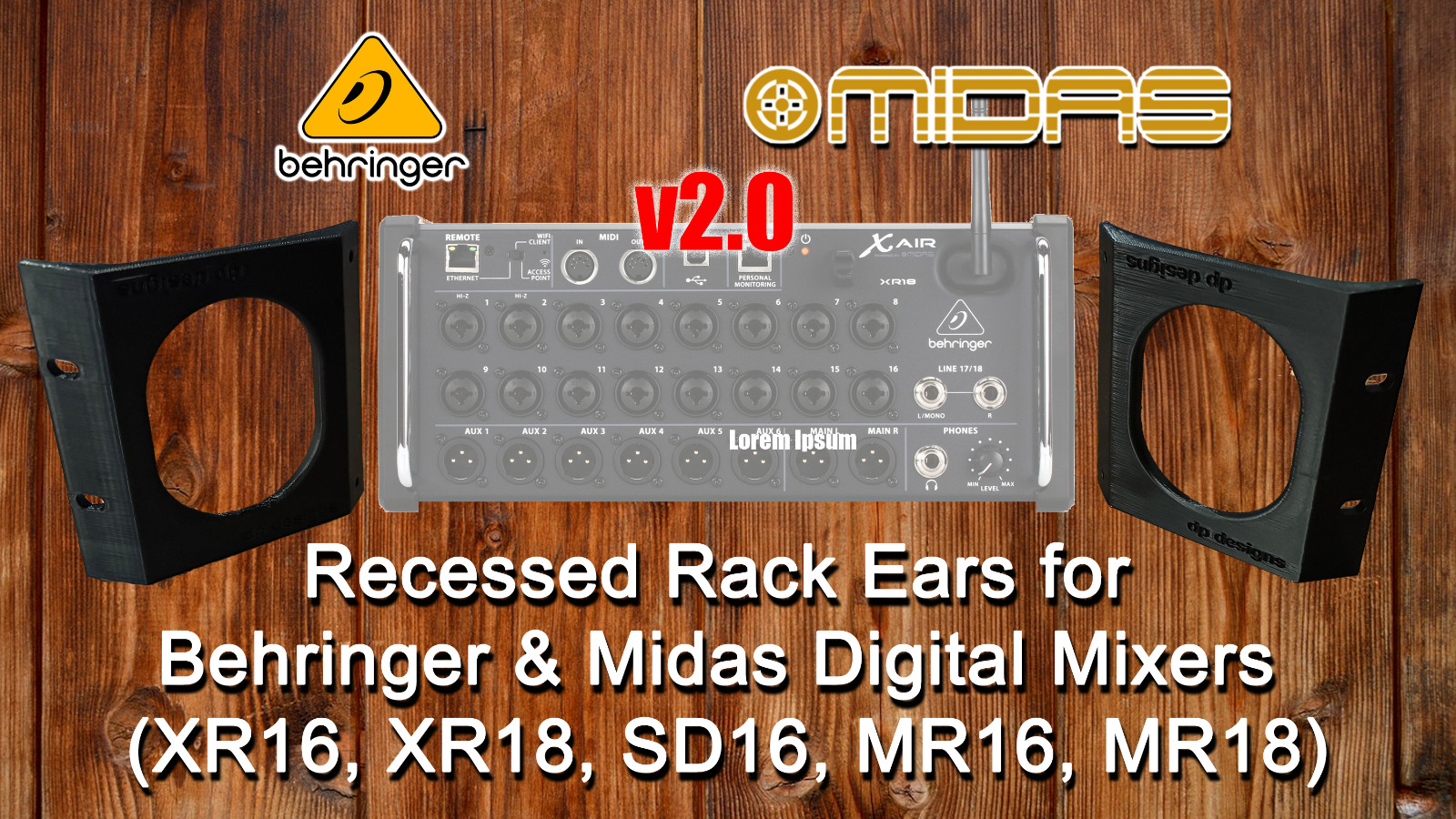 NEW V2.0 Recessed Rack Ears for Behringer Midas Mixers XR16 XR18 SD16 MR16 MR18