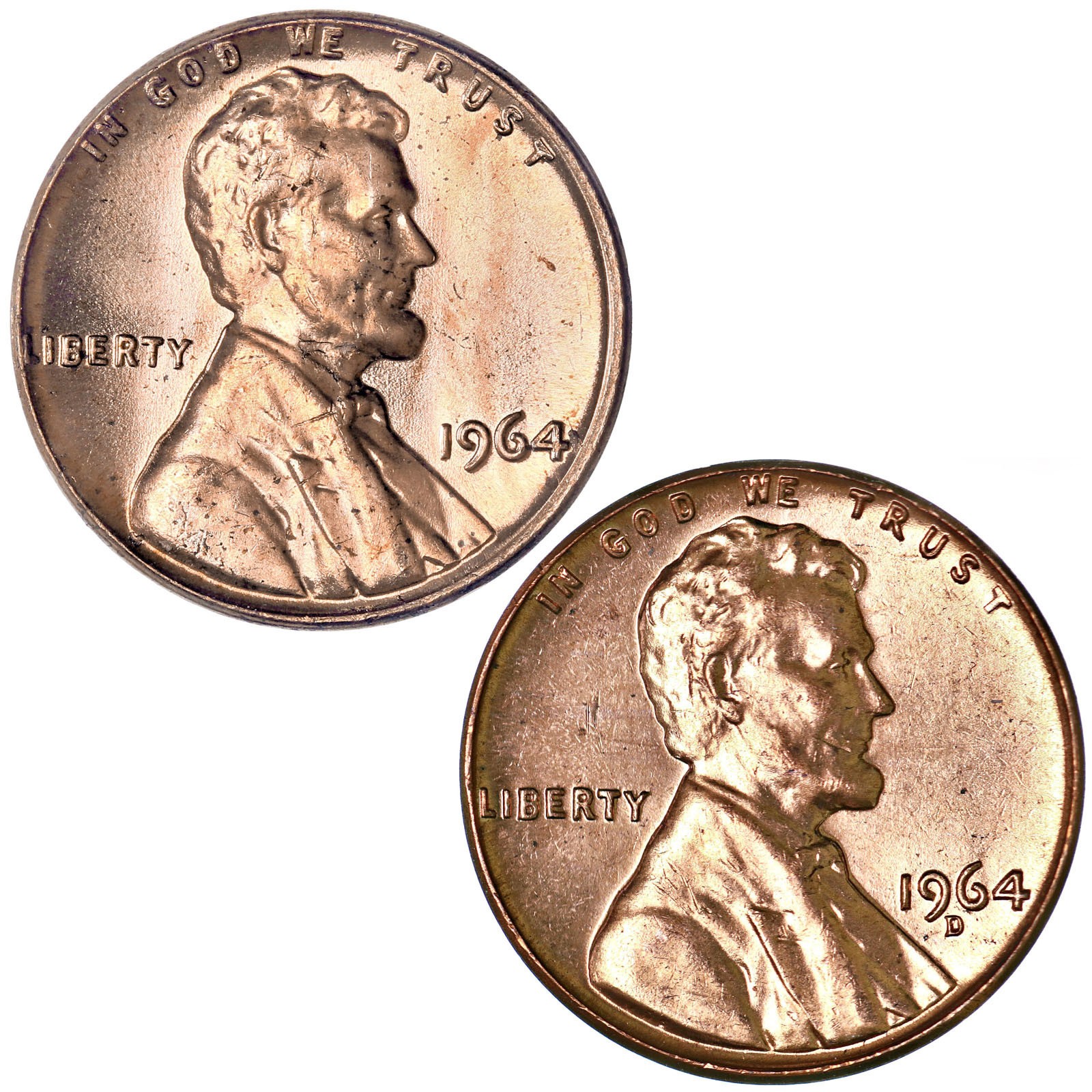 1964 P D Lincoln Memorial Cent Brilliant Uncirculated 2 Coin Year Set