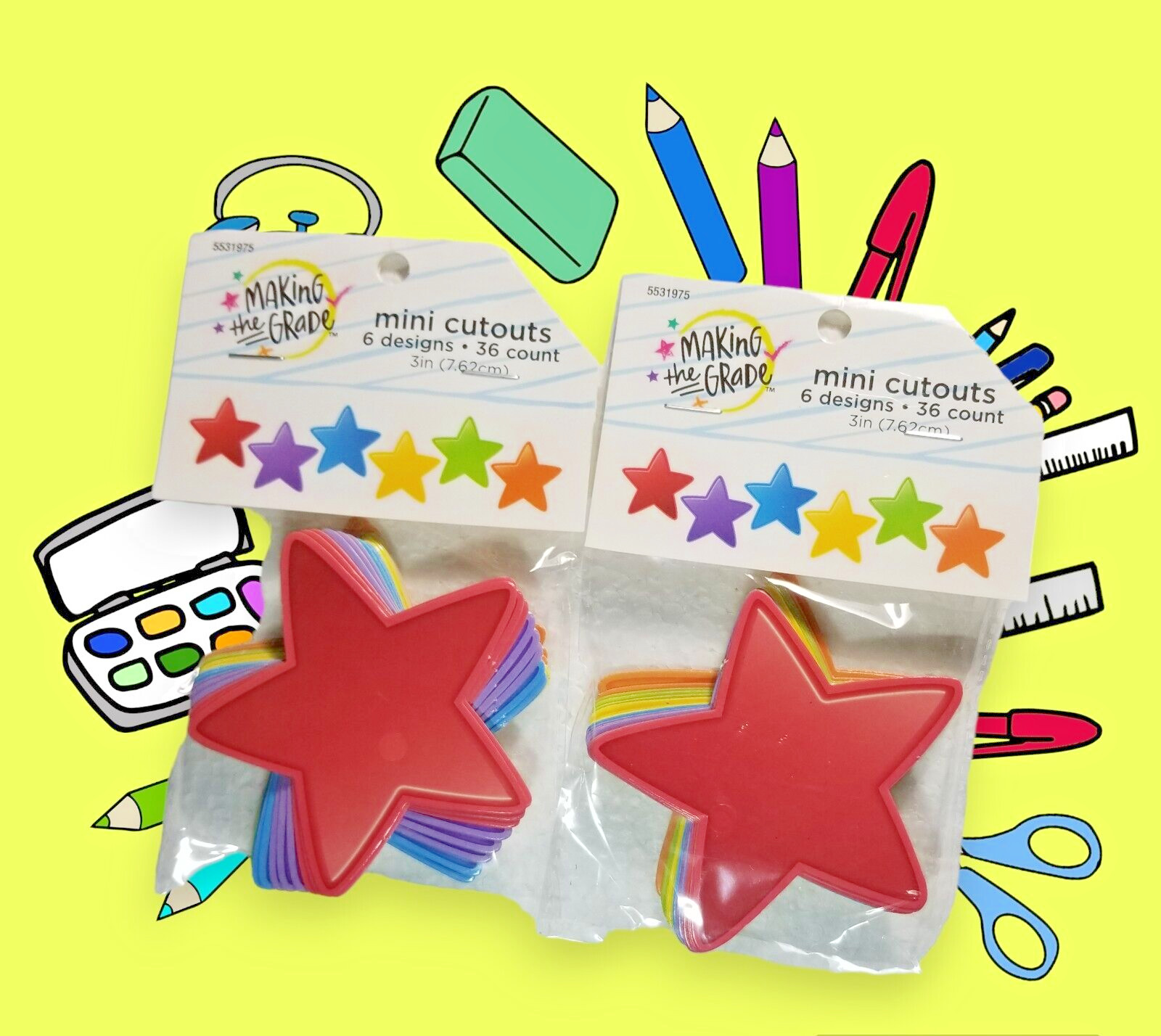 Classroom Cutouts Teacher Homeschool Sports 2 Packs of 36 Mini Star