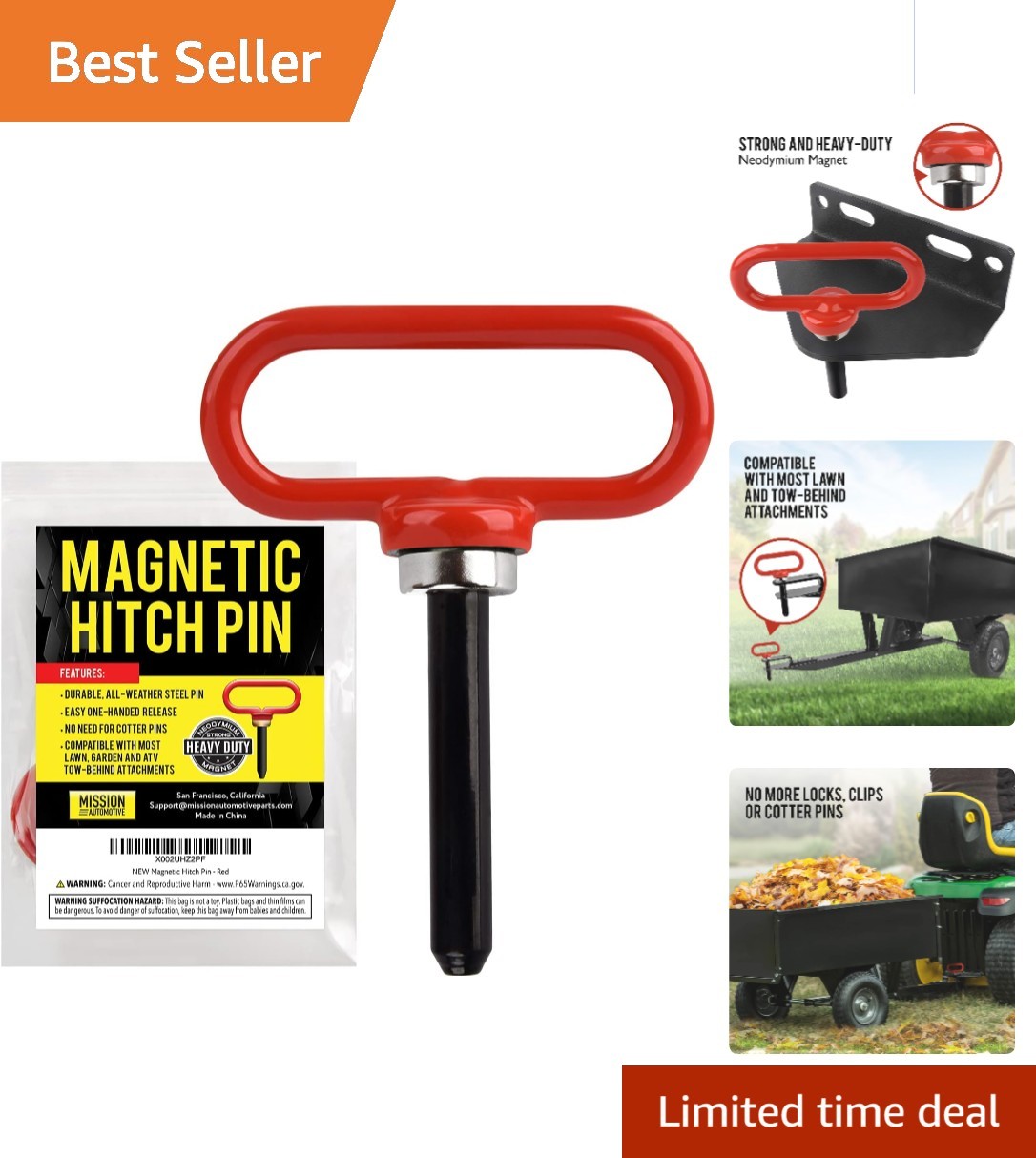 One-Hand Release Magnetic Hitch Pin - 4mm x 25mm, All-Weather Neodymium Strength