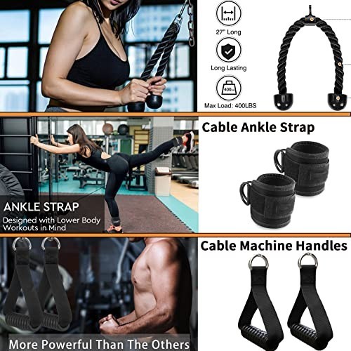 Cable Machine Attachment Set 14 Piece Tricep Rope Lat Pulldown Bar Ankle Straps