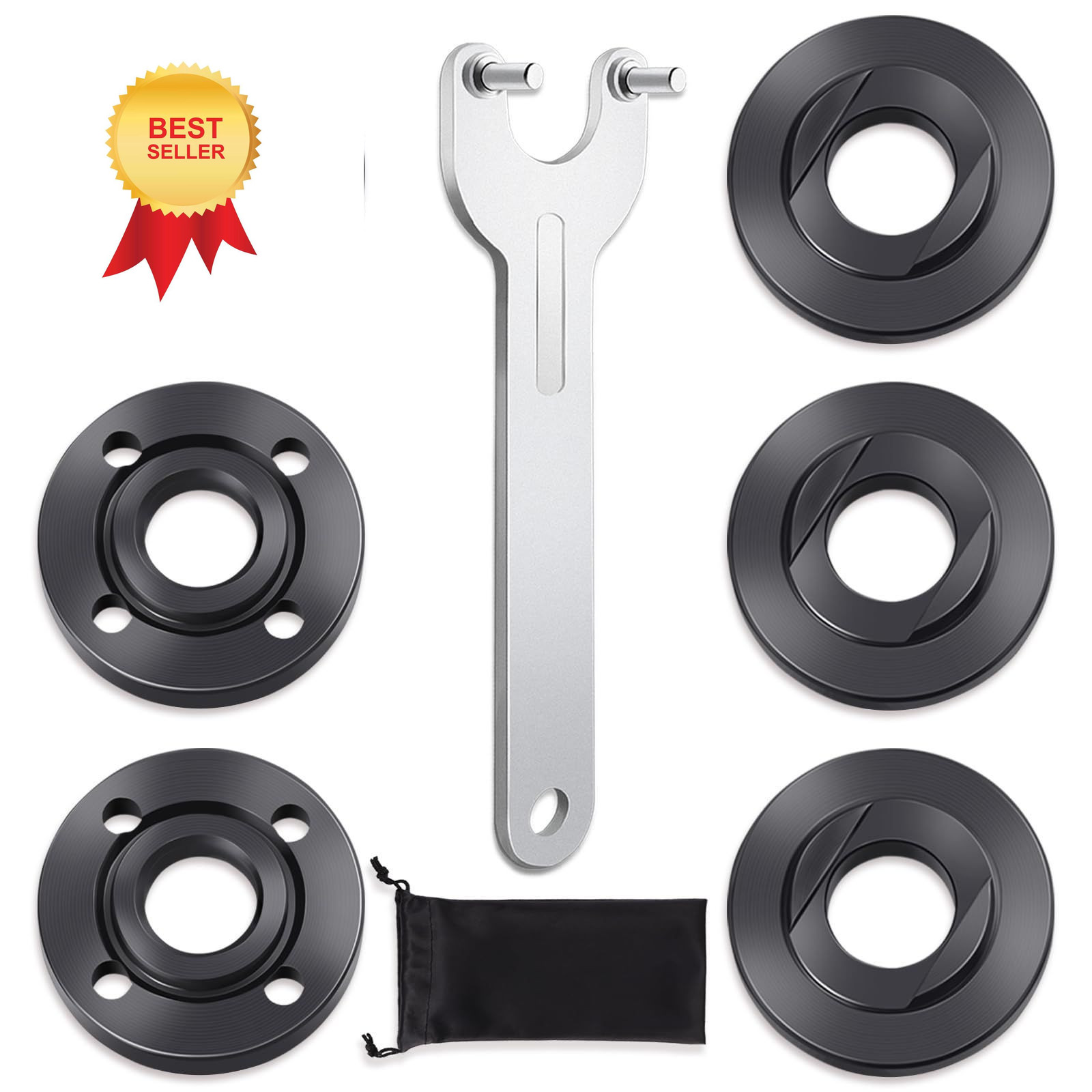 7PCS Angle Grinder Nut Flange Wrench, Premium Black, Silver