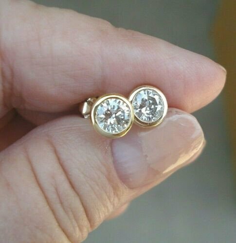 1Ct Round Lab Created Diamond Bezel Set Stud Earrings 14K Yellow Gold Plated
