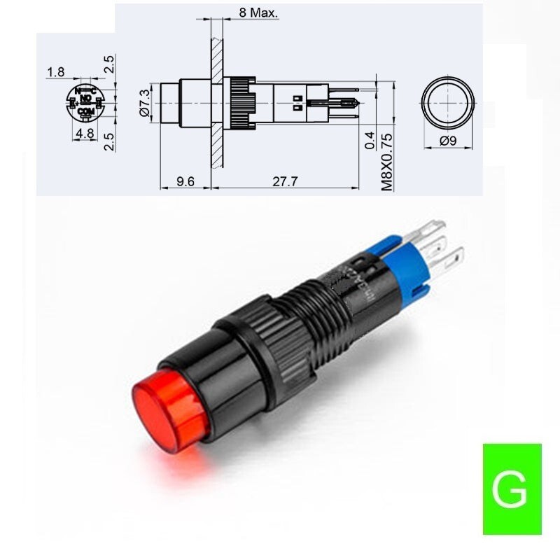 8mm SPDT Illuminated ON/OFF Round Plastic Push Button Switch (LAS4Y-11Z)
