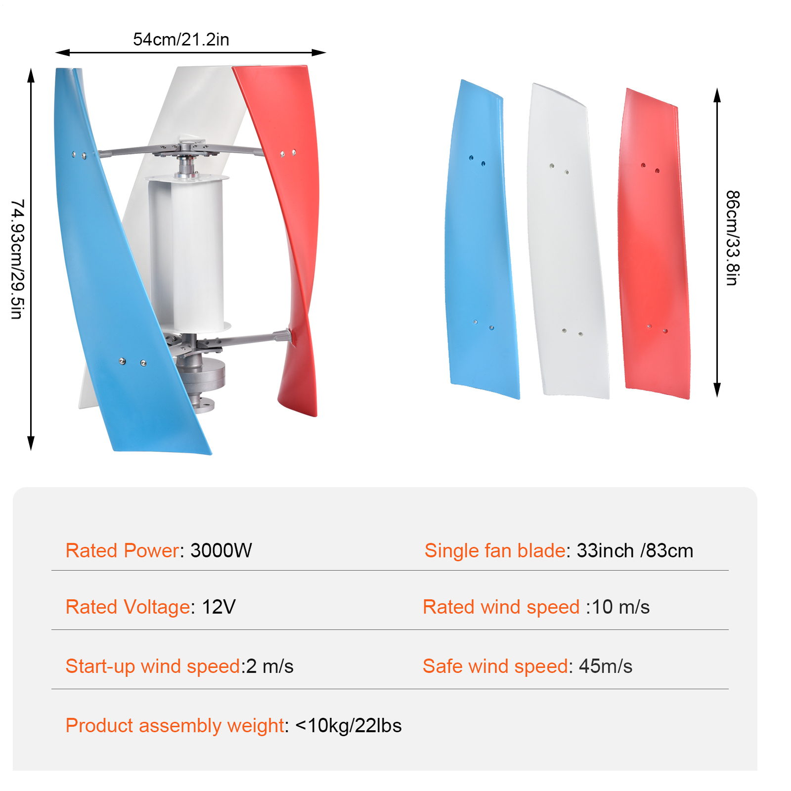 3000W 12V Vertical Axis Wind Power Turbine Generator Controller Windmill Kit