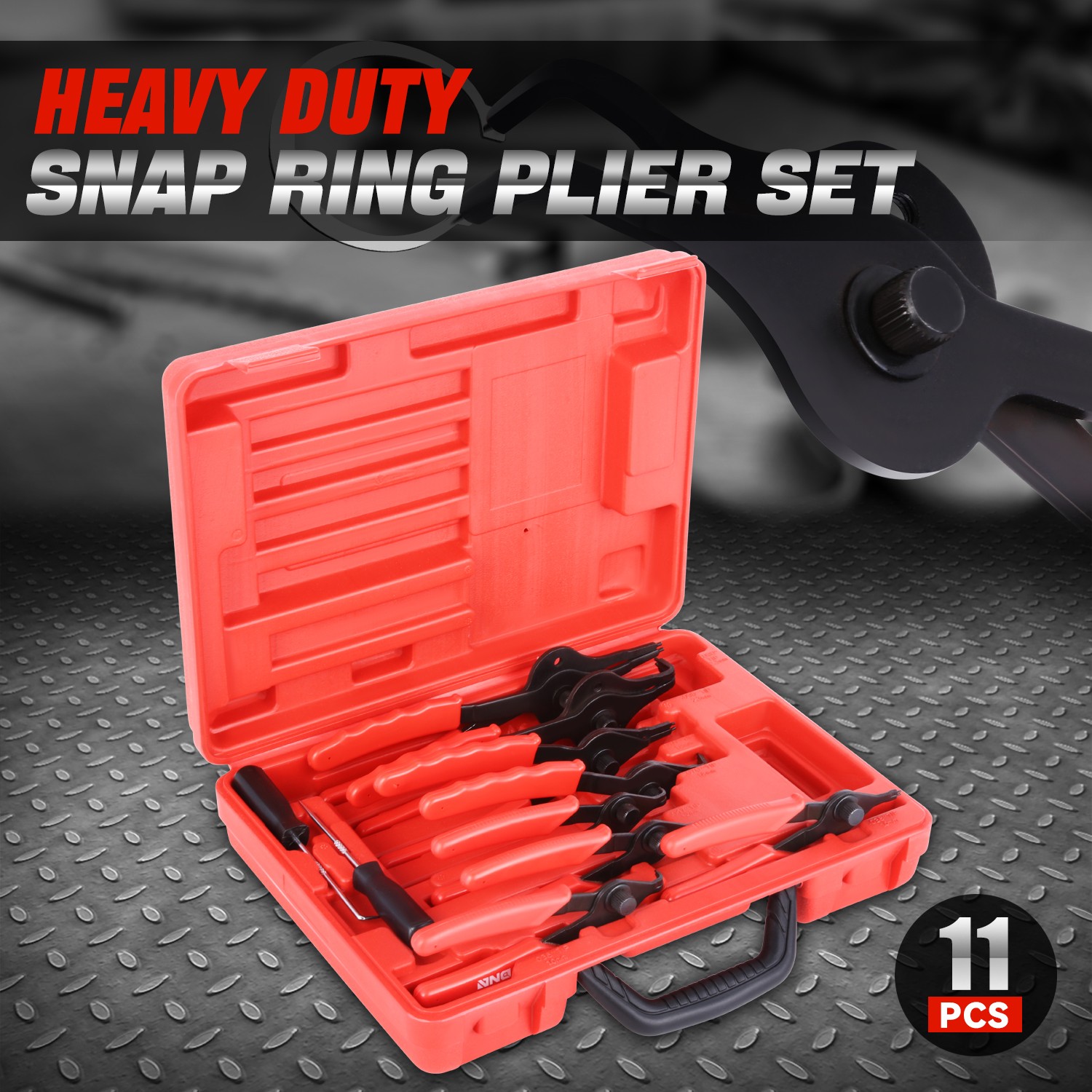 [11Pcs] 6.5" Heavy Duty Internal External Remover Retaining Snap Ring Plier Set