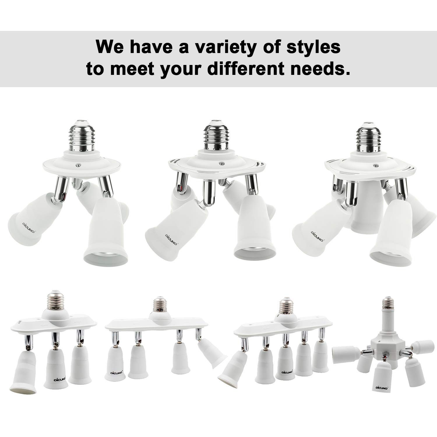 5 in 1 E26 Light Socket Splitter Adapter for LED Bulbs, Adjustable, 300W