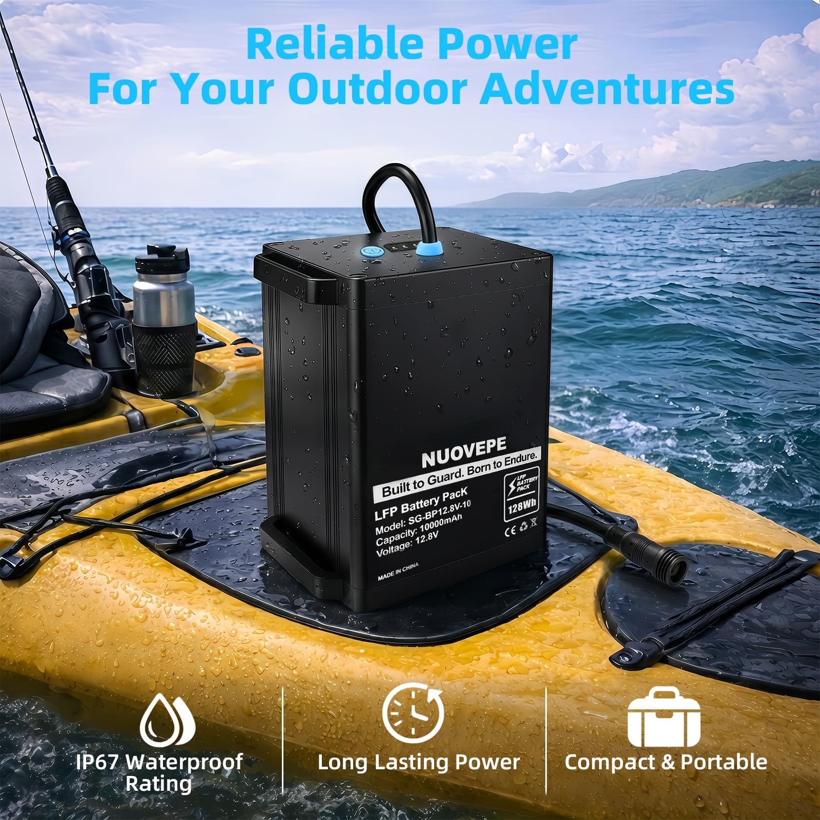12V 10Ah Portable Lithium Battery Kit with 4-in-1 Charging Cable, Waterproof ...