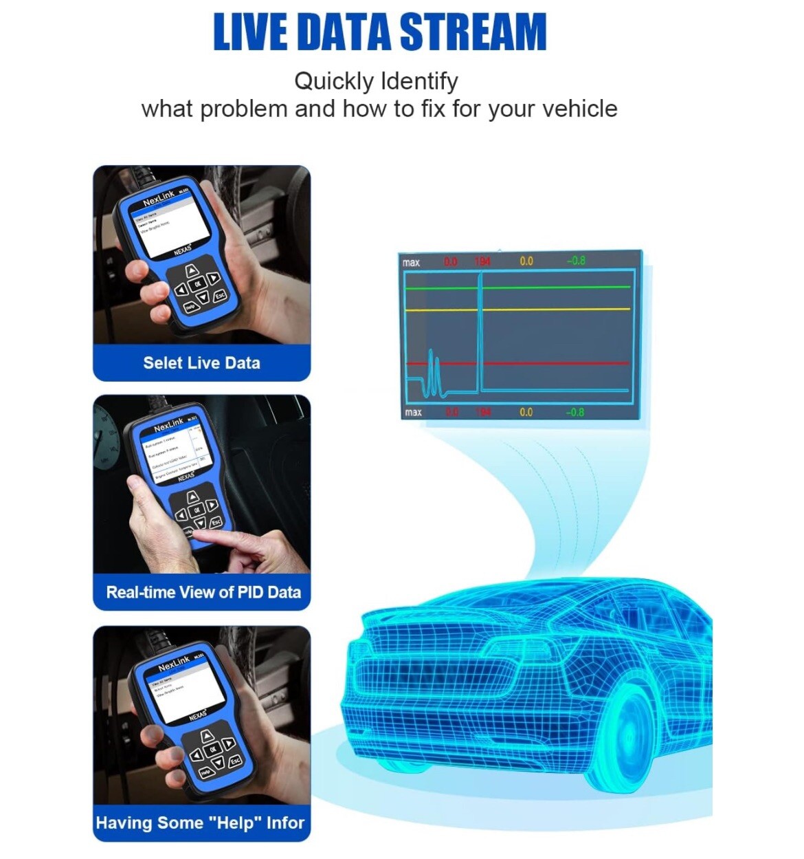 NL101 OBD2 Scanner Diagnostic Tool + Car Battery Test Check Engine Light