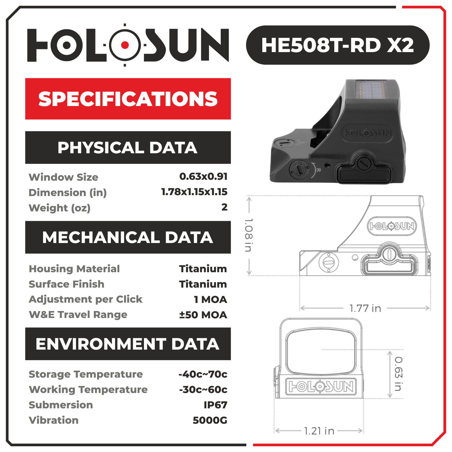 HOLOSUN Elite Red Dot Sight HE508T-RD X2
