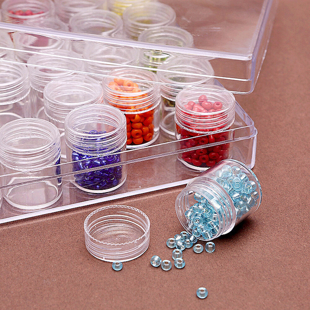 US 30-60 Pack Clear Bead Containers Storage Box Jars Transparent Bottles w/Box
