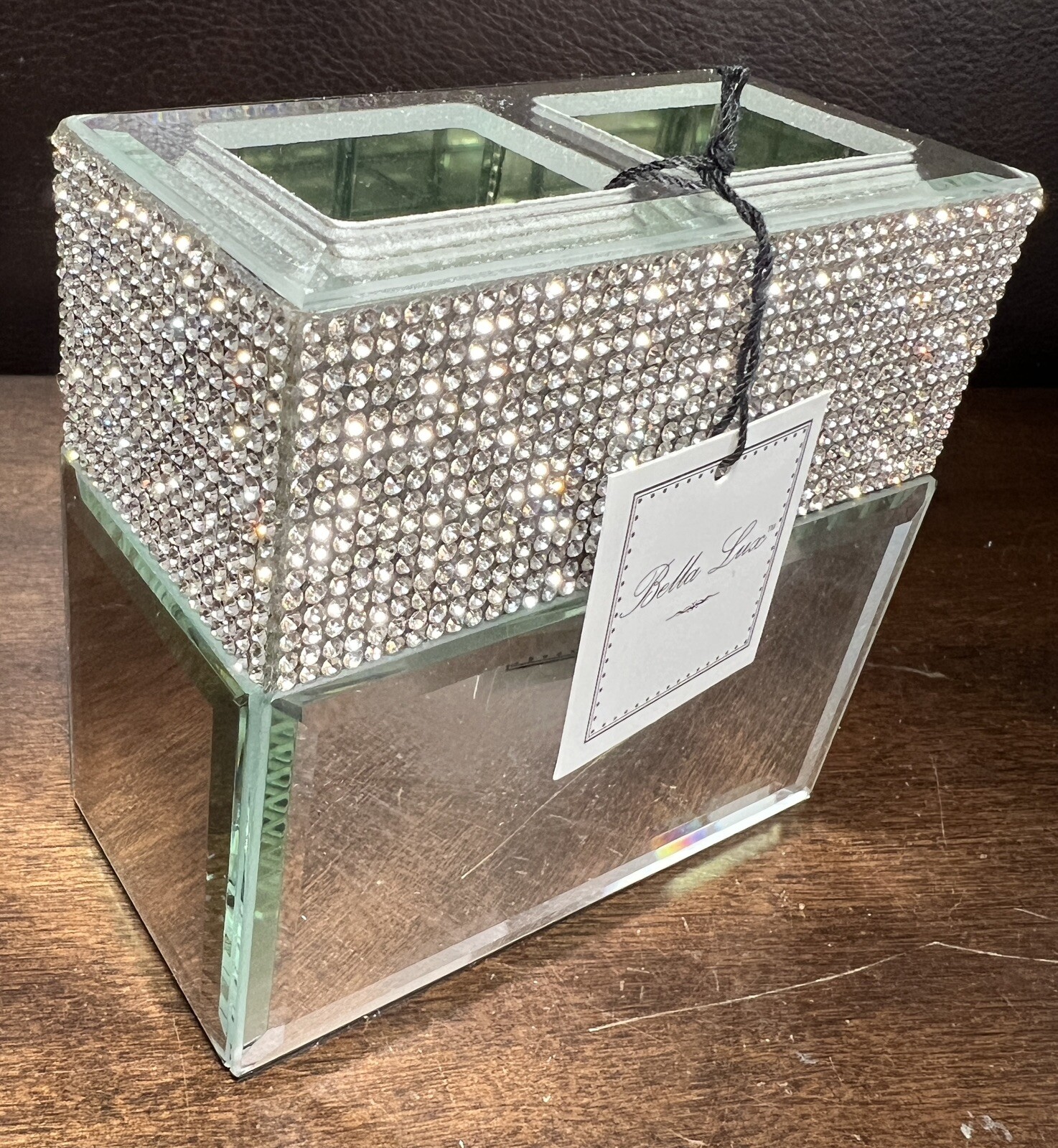 BELLA LUX NEW!!! 4” Rhinestone Mirror MAKEUP BRUSH Bath Accessory Vanity Holder