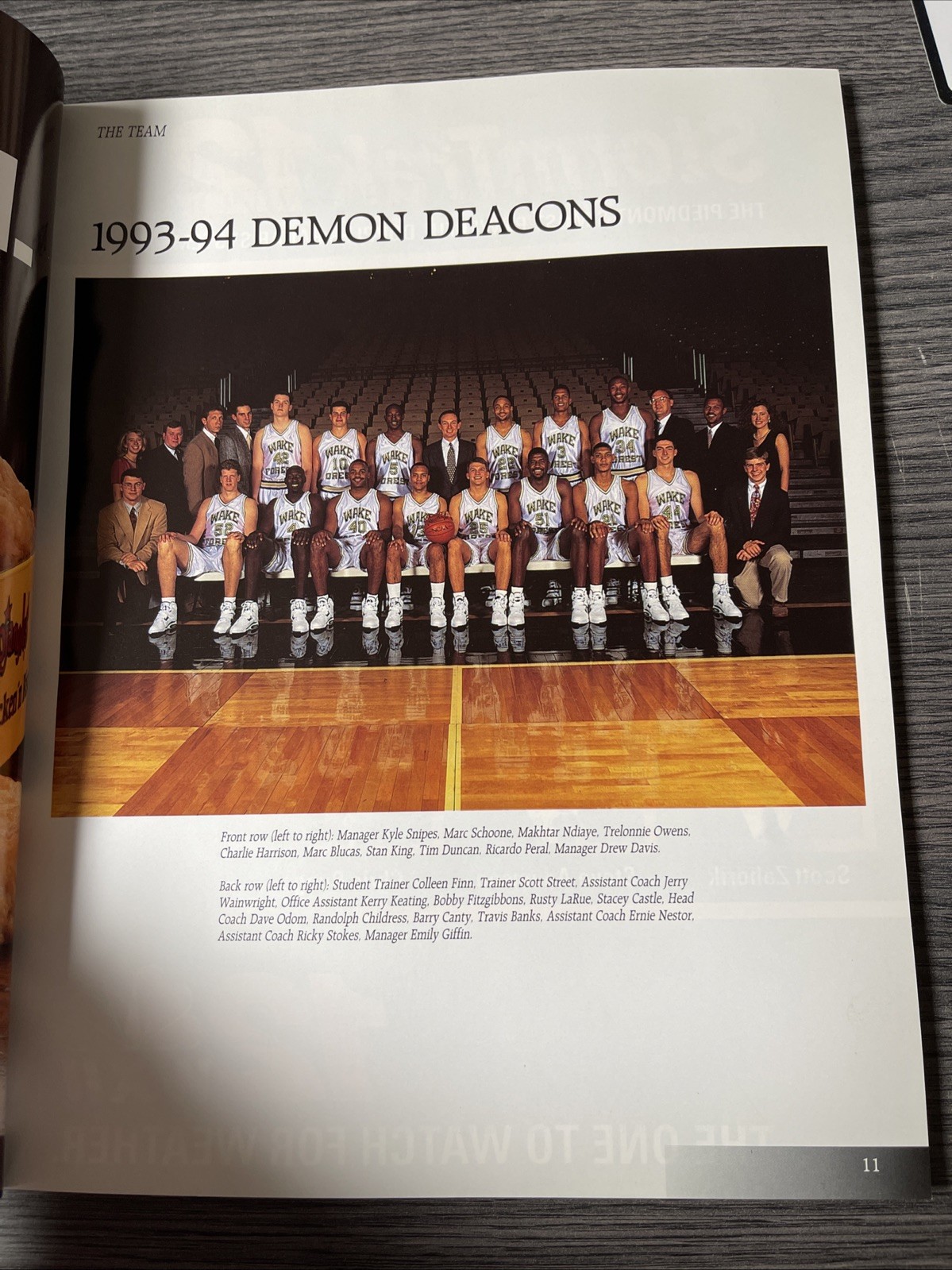 1993-94 Wake Forest Basketball Outside Program Vol 1 Tim Duncan Freshman First