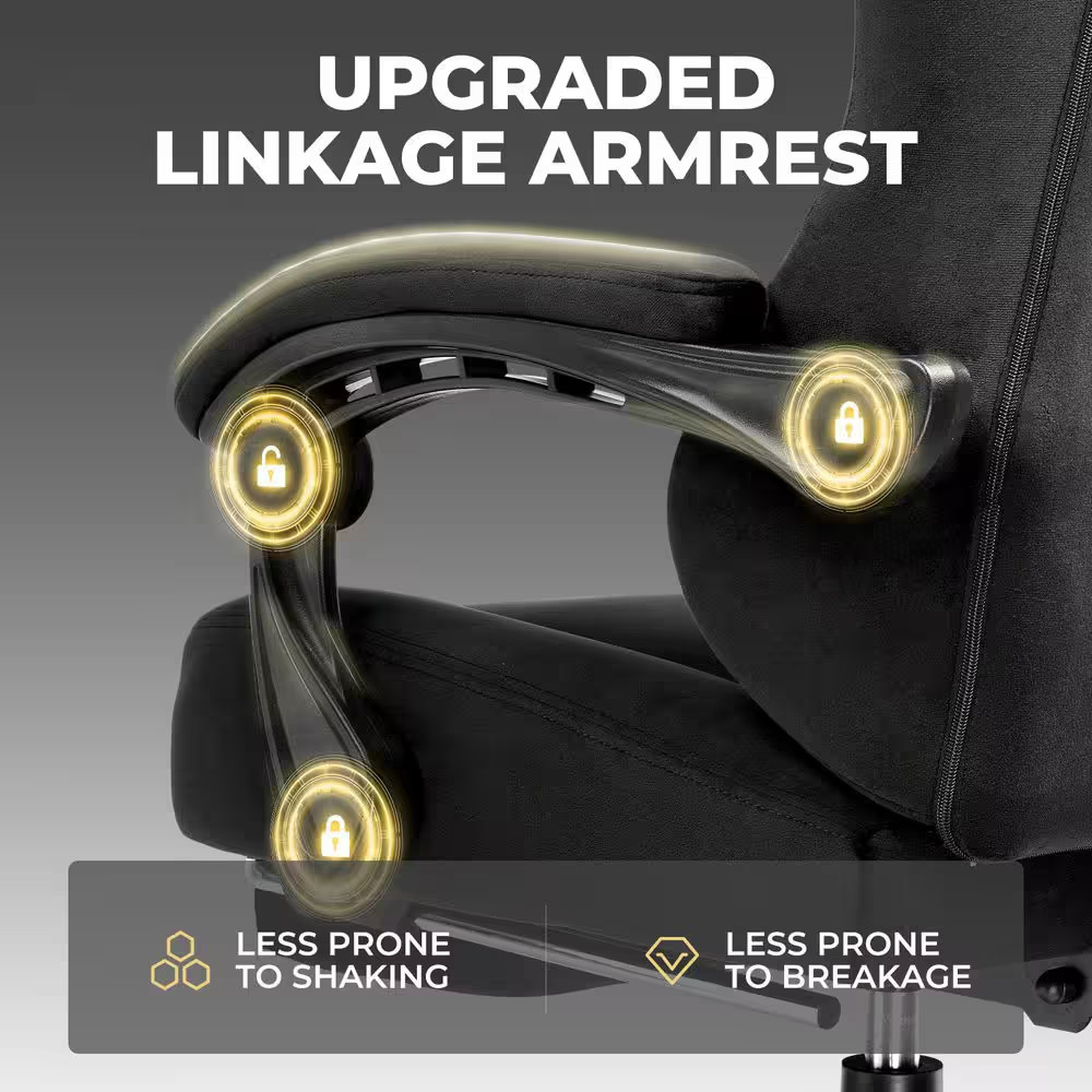 Gaming Chair Fabric Adjustable Height Computer Chair, Black
