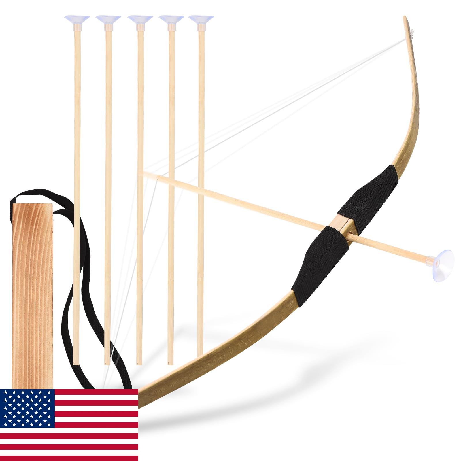 Basbon Kids 24" Wooden Bow & Arrow Set - Handmade Archery Toy for Boys & Girls