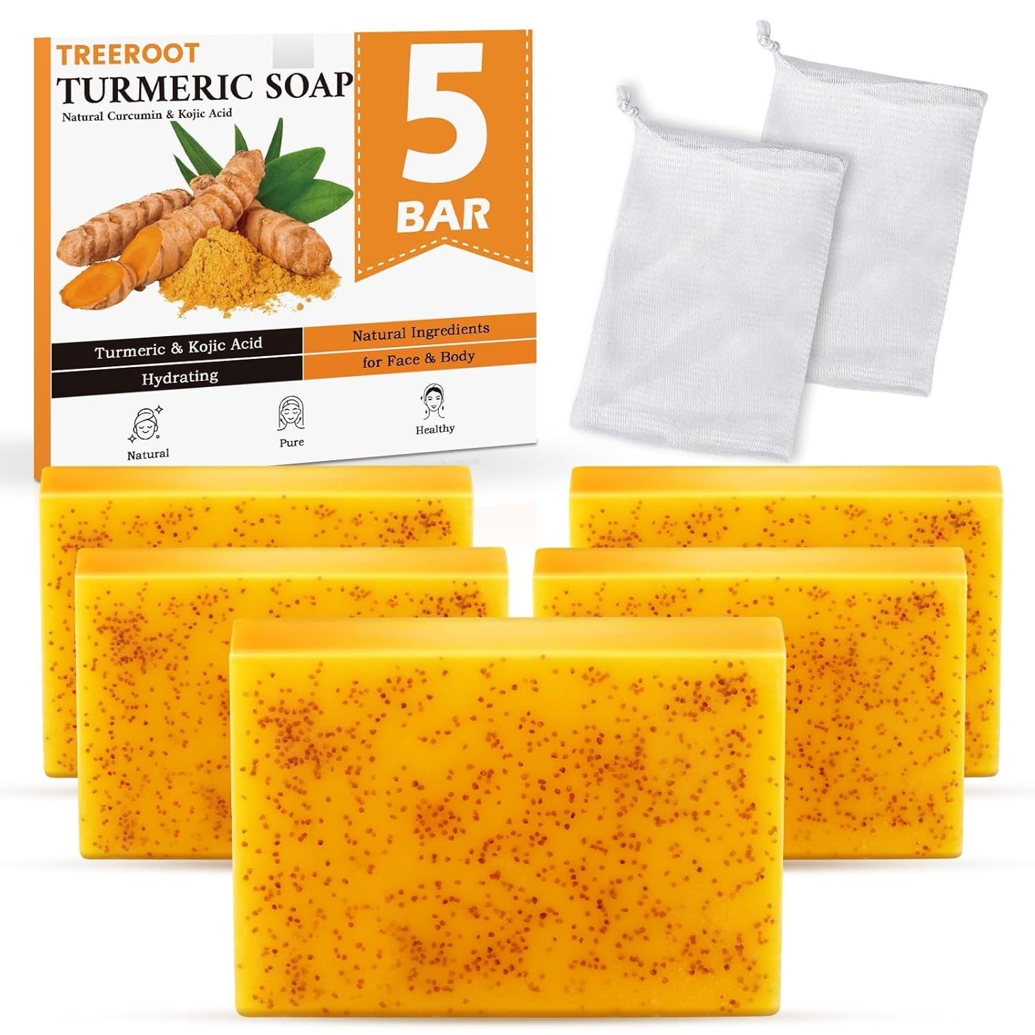 5 Jabones De Curcuma 3.5 oz Para Las Manchas El Acne En La Cara y Aclarar Piel