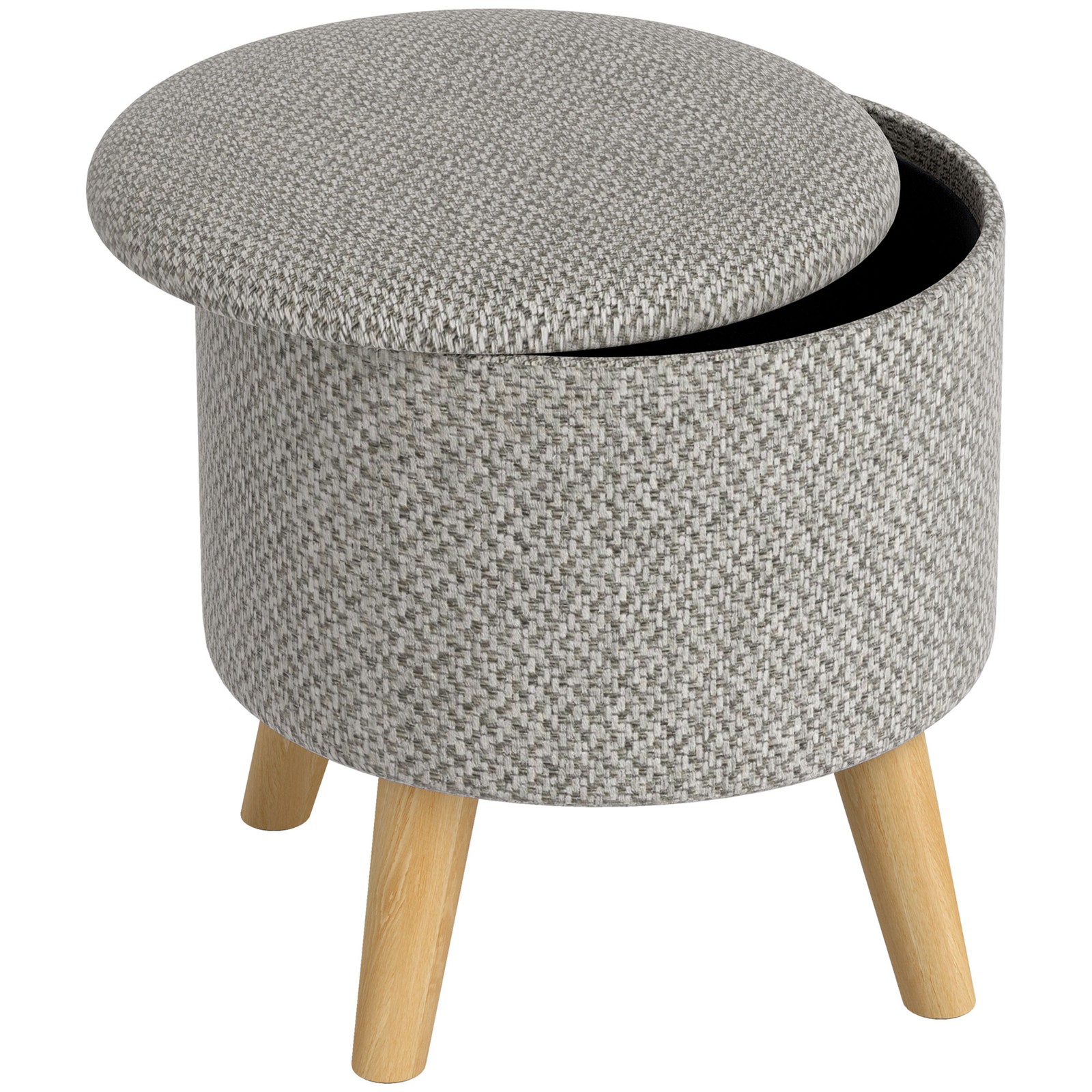 Storage Ottoman, Round Stool Chair with Cushioned Top, Light Gray