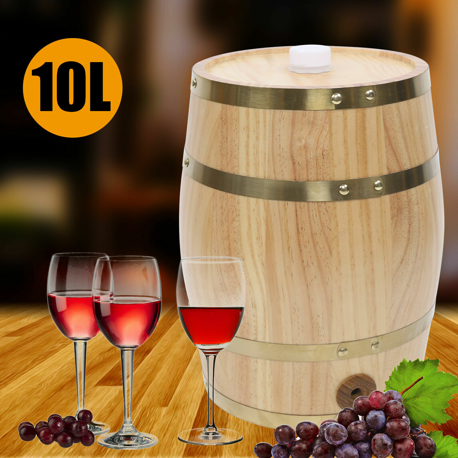 10L Barrel Cask Wooden Storager For Wine Brandy Whiskey Beer Dispenser Keg