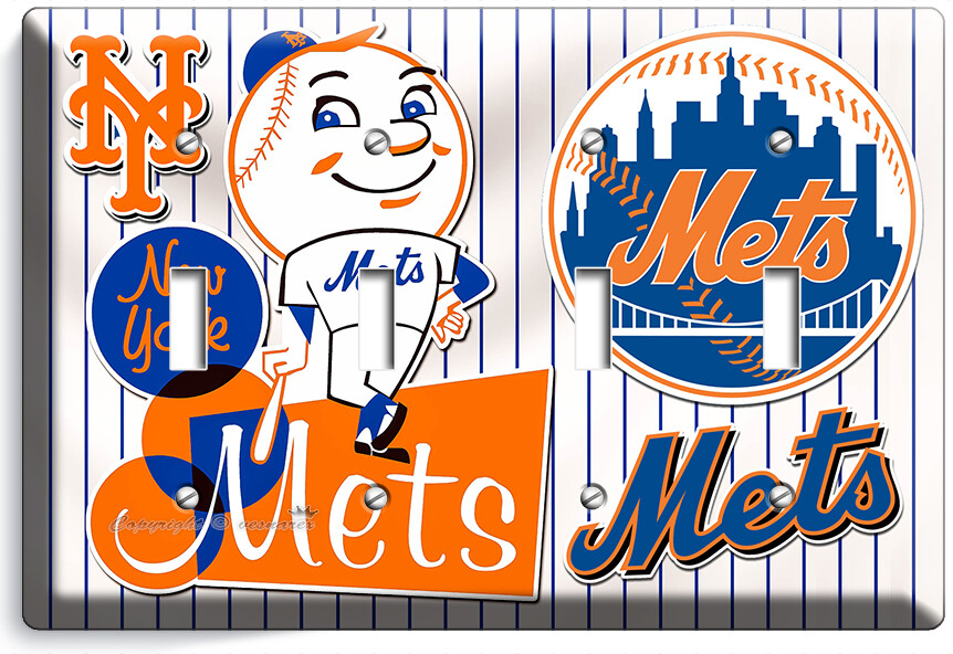 RETRO MR MET NEW YORK METS BASEBALL TEAM 4 GANG LIGHT SWITCH PLATE ROOM HD DECOR