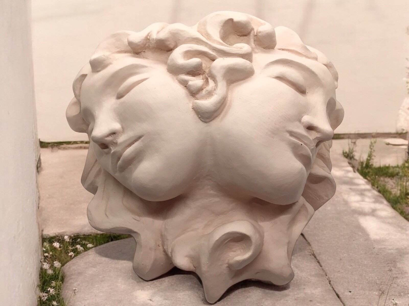 Large Twin Head Garden Greek Bust Wall Pocket Pottery Porch Art Nouveau Planter