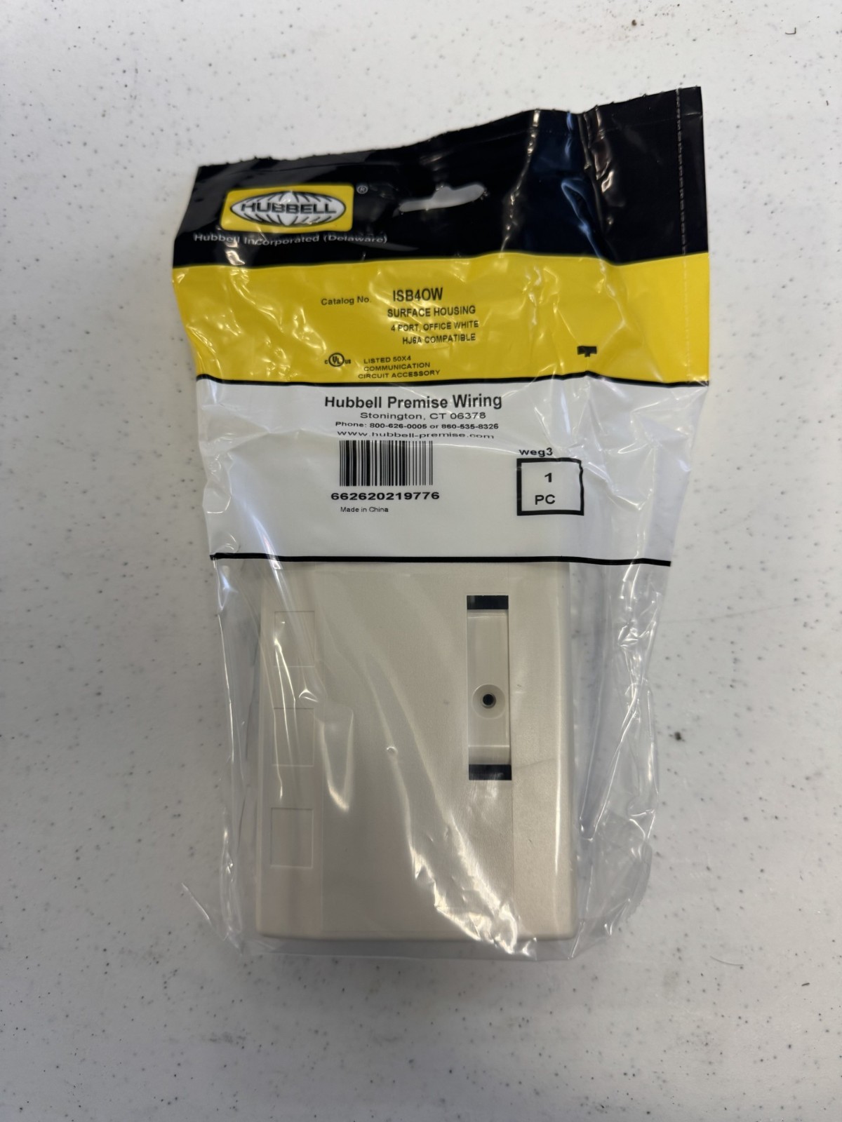 (1) Hubbell Office White 4-Port Data Keystone Jack Surface Mount Box ISB4OW