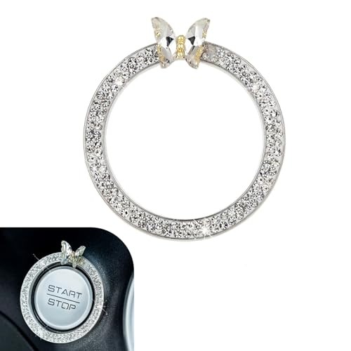 Bling Ignition Start Switch Decorative Ring, Inlaid Rhinestone 1 PC White