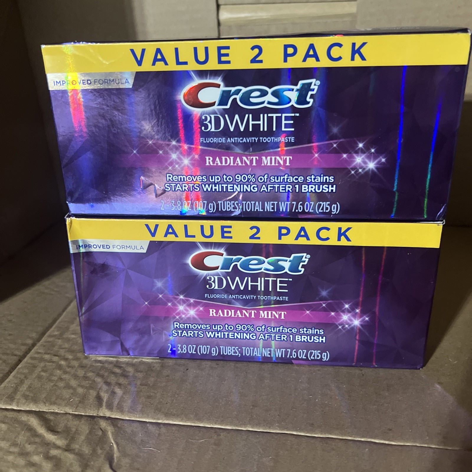2 Total /Crest 3D White Toothpaste Radiant Mint 2 PACK 3.8oz. Arctic Fresh 3.8oz