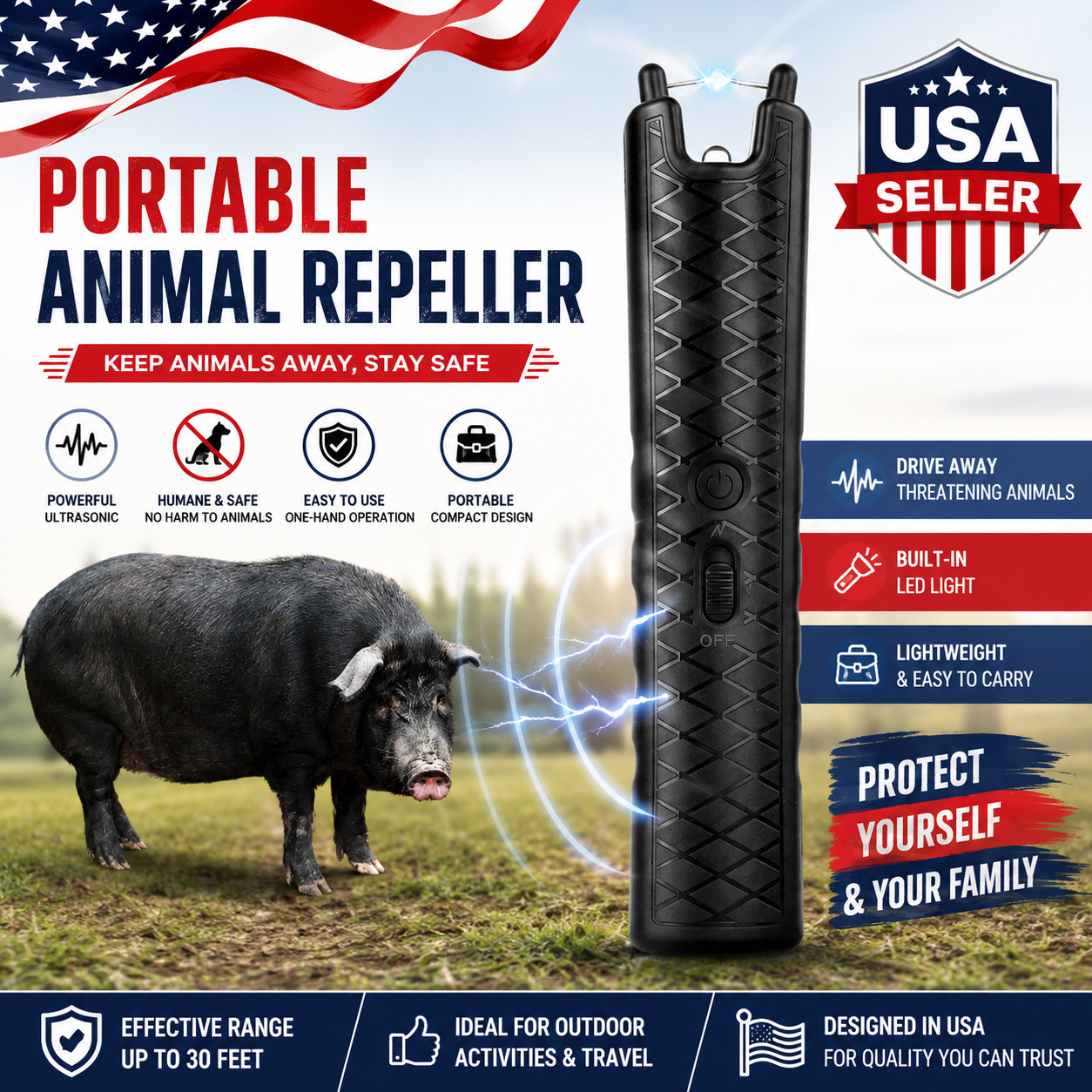 Electric Repeller Handheld Livestock Cattle Prod Pig Cow Stock USB 23cm