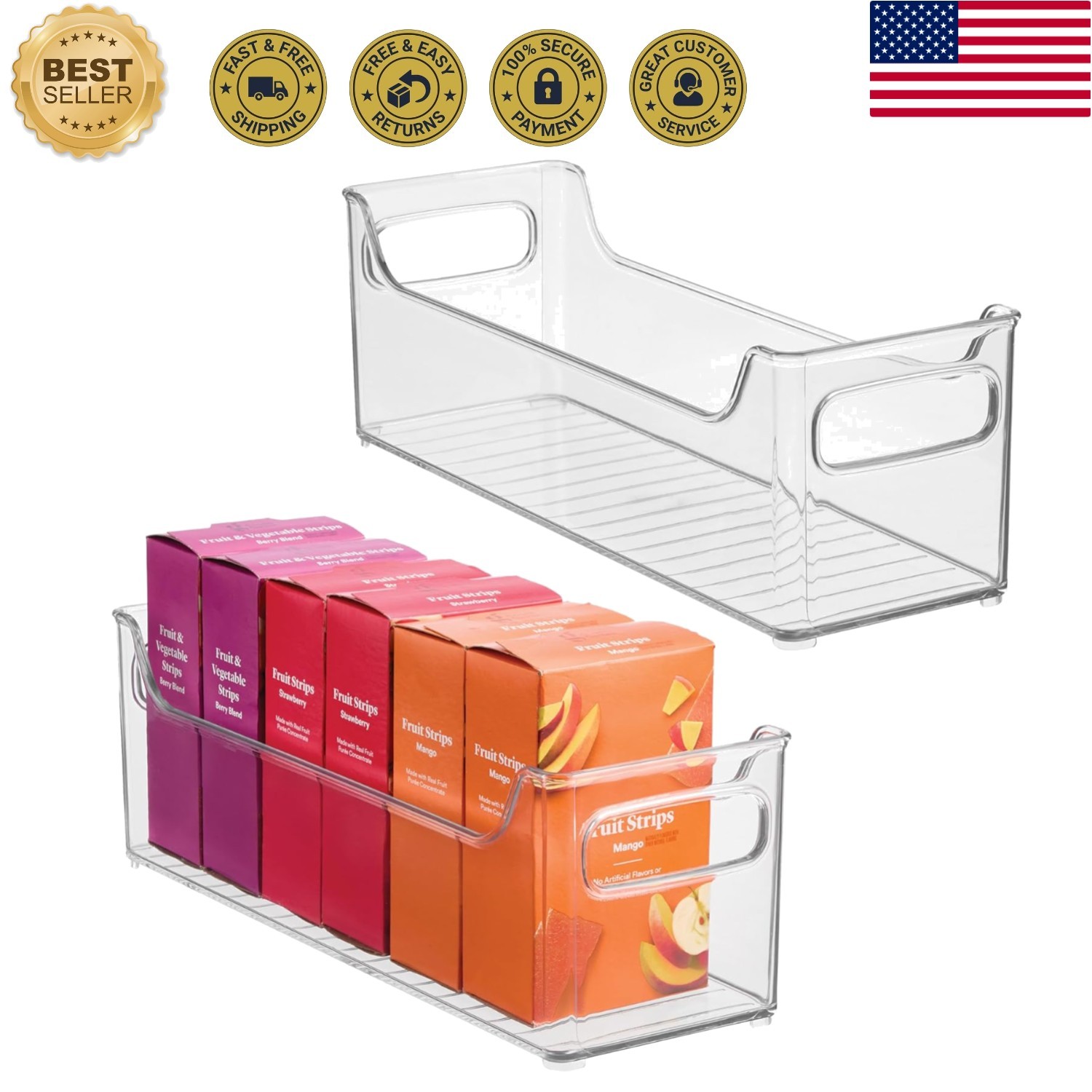 Elegant Clear Food Storage Bins, Set of 2 – Perfect for Kitchen Organization