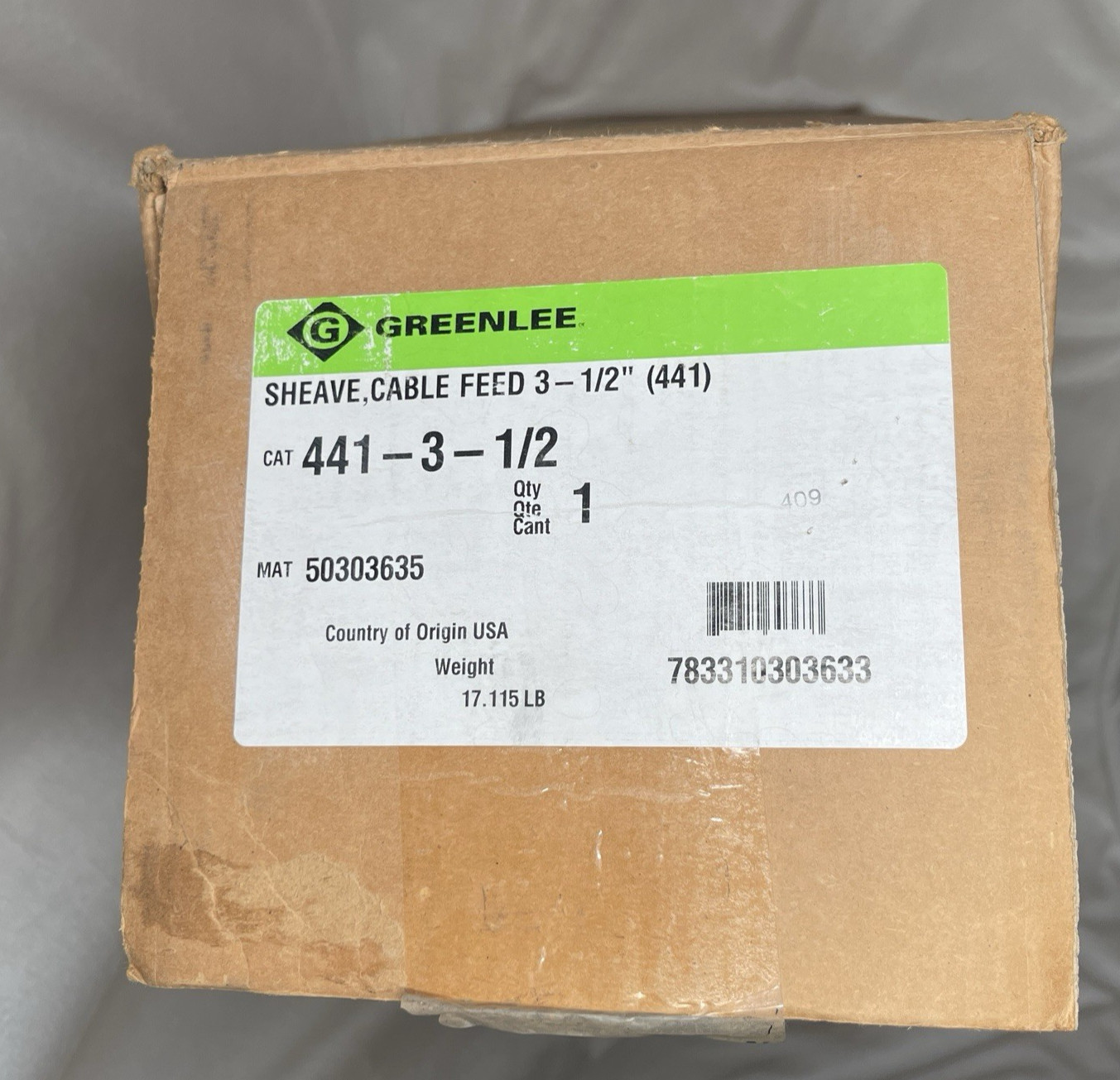 Greenlee 441-3-1/2 Feeding Sheave for 3-1/2" Conduit Tugger Puller Feeder