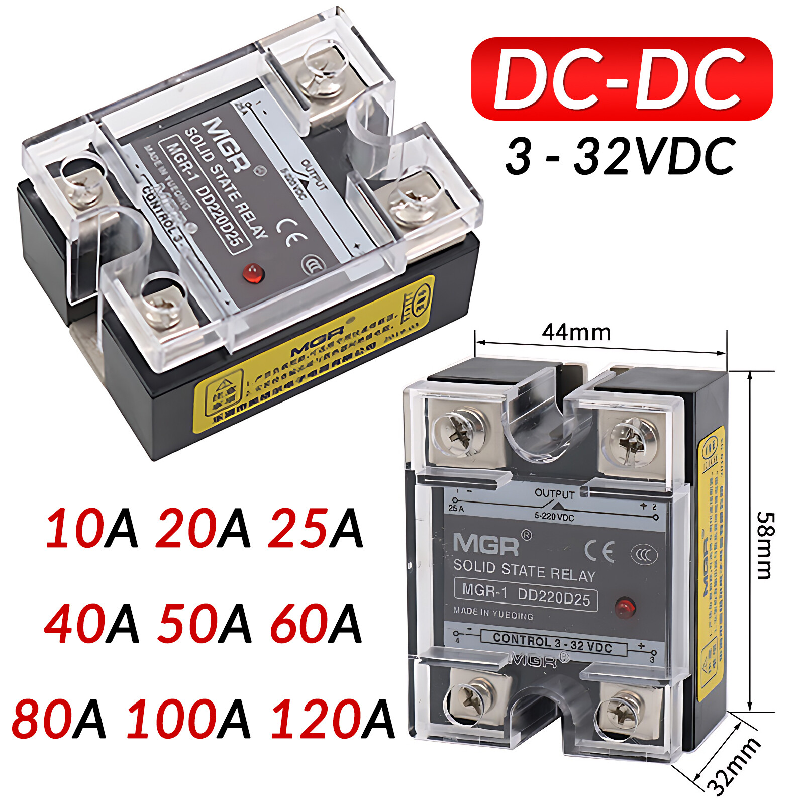 Single Phase Solid State Relays MGR 10A 20A 25A 40A 50A 60A 80A 100A 120A DC-DC