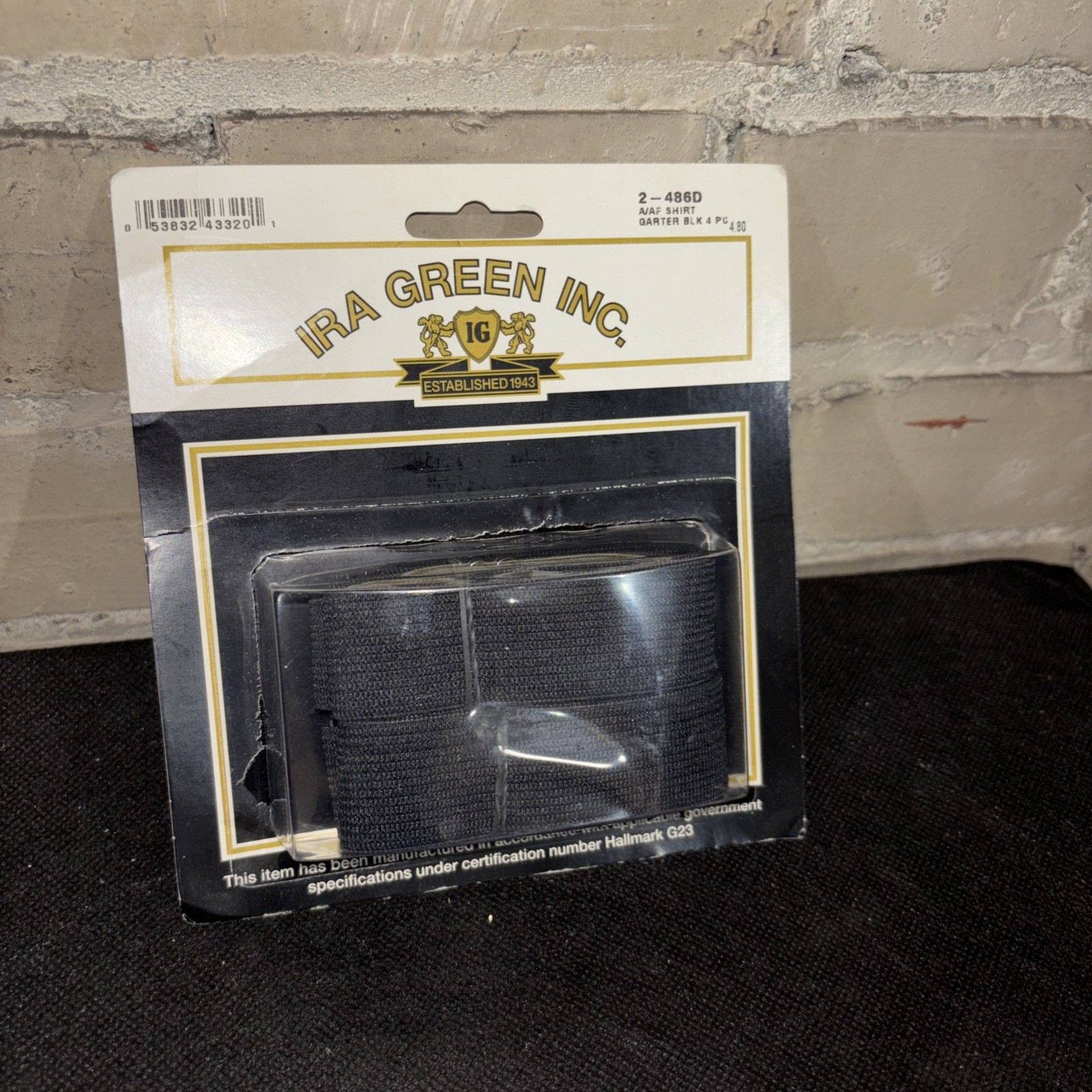 IRA Green 4 Pack Army Air Force Garter Suspenders Black Hallmark G23