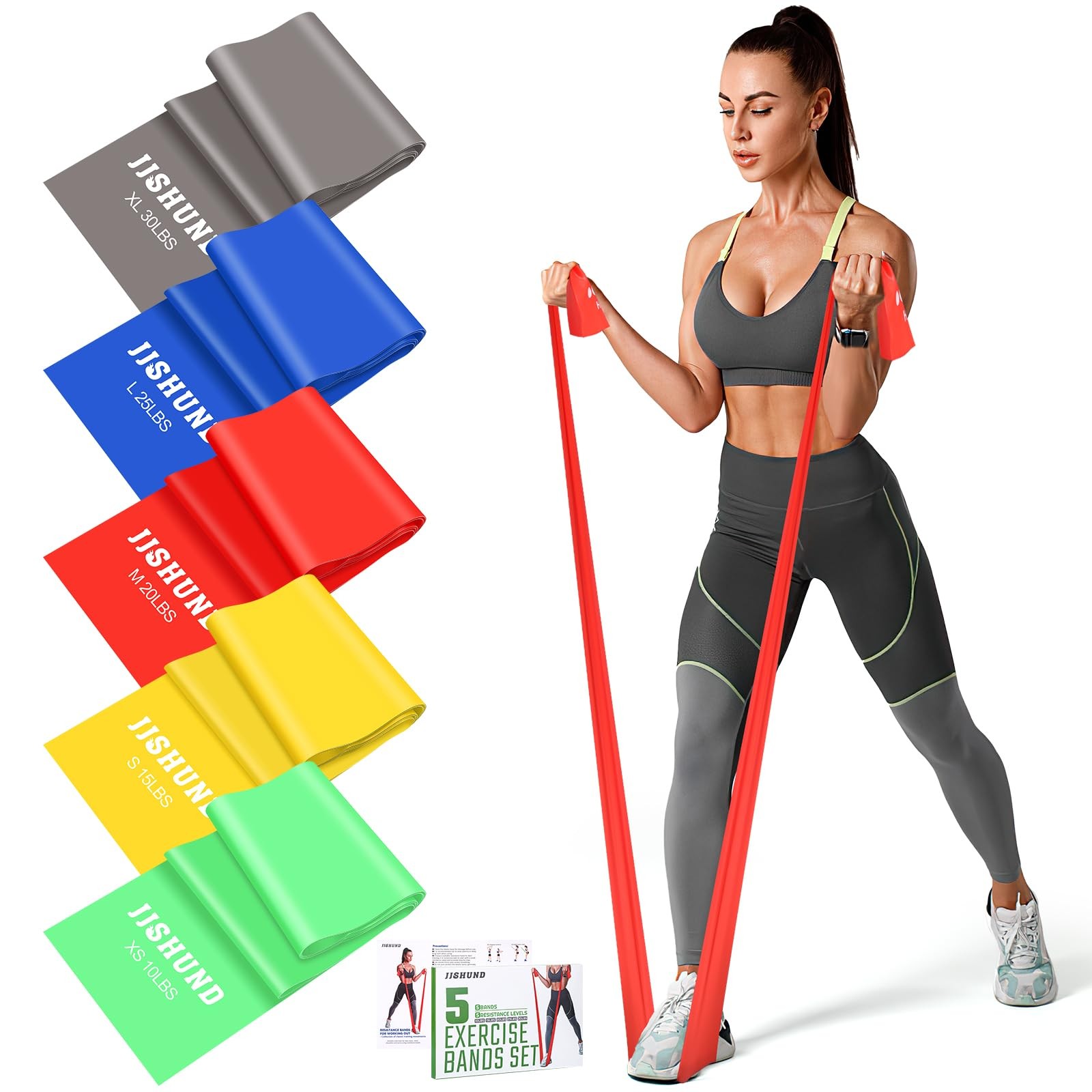 Resistance Bands Set 5 Pcs Exercise Bands Elastic Stretch Bands for Yoga Fitn...