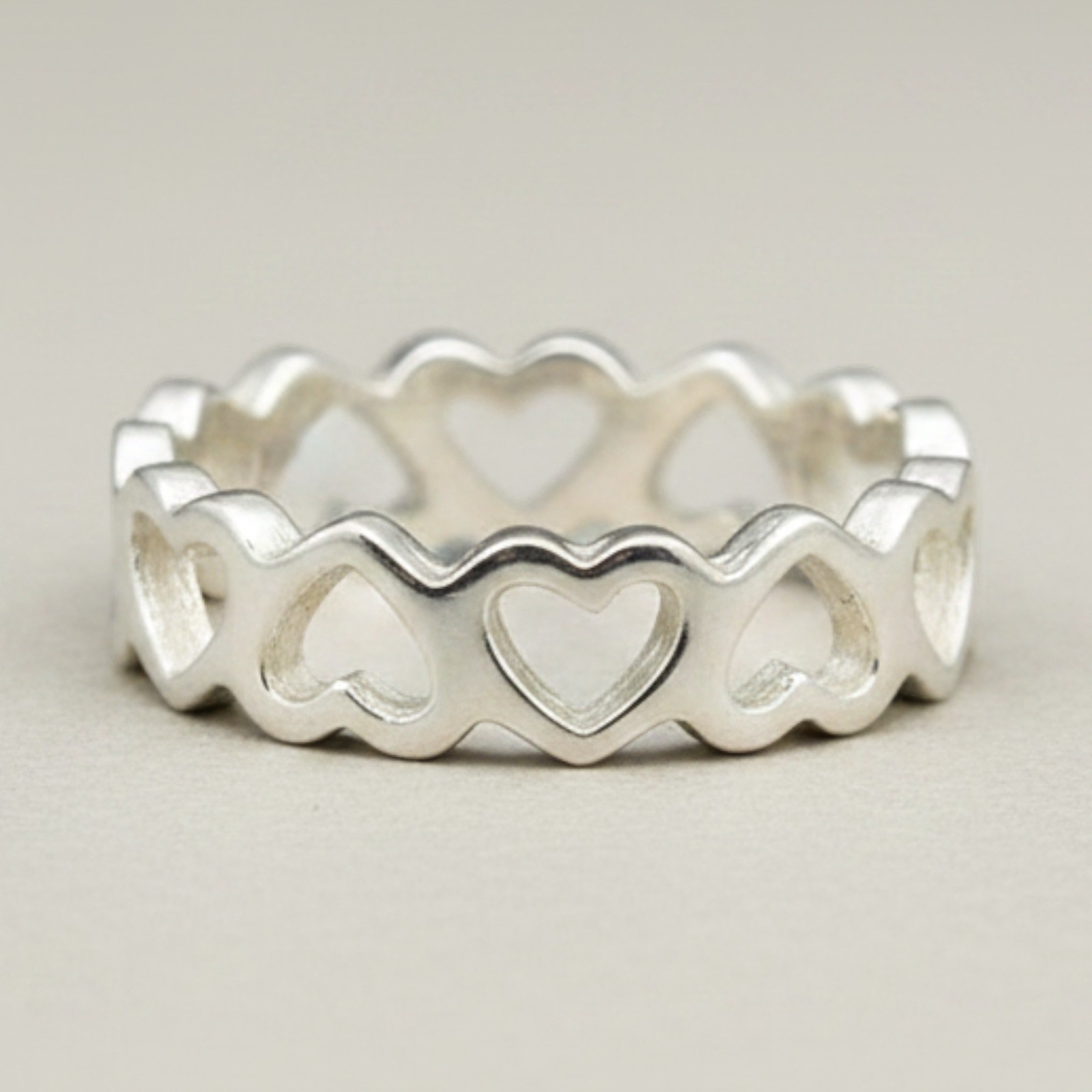 Genuine Sterling Silver Ring Hearts Band Solid Hallmarked 925 Handmade