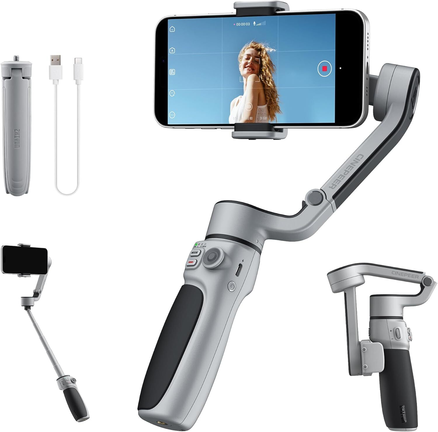 Zhiyun Cinepeer CQ5 Phone Gimbal Stabilizer with AI Tracker Voice Control Gray