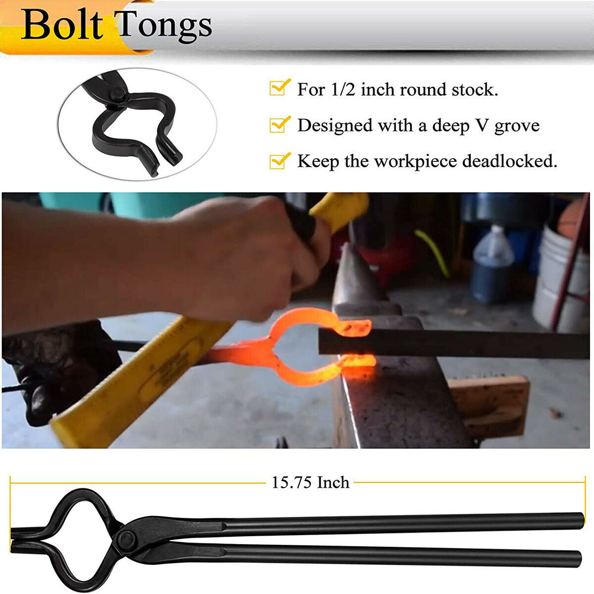 5PC Knife Making Blacksmith Tongs Bladesmith Hand Tool Set Anvil Vise Forge Flat